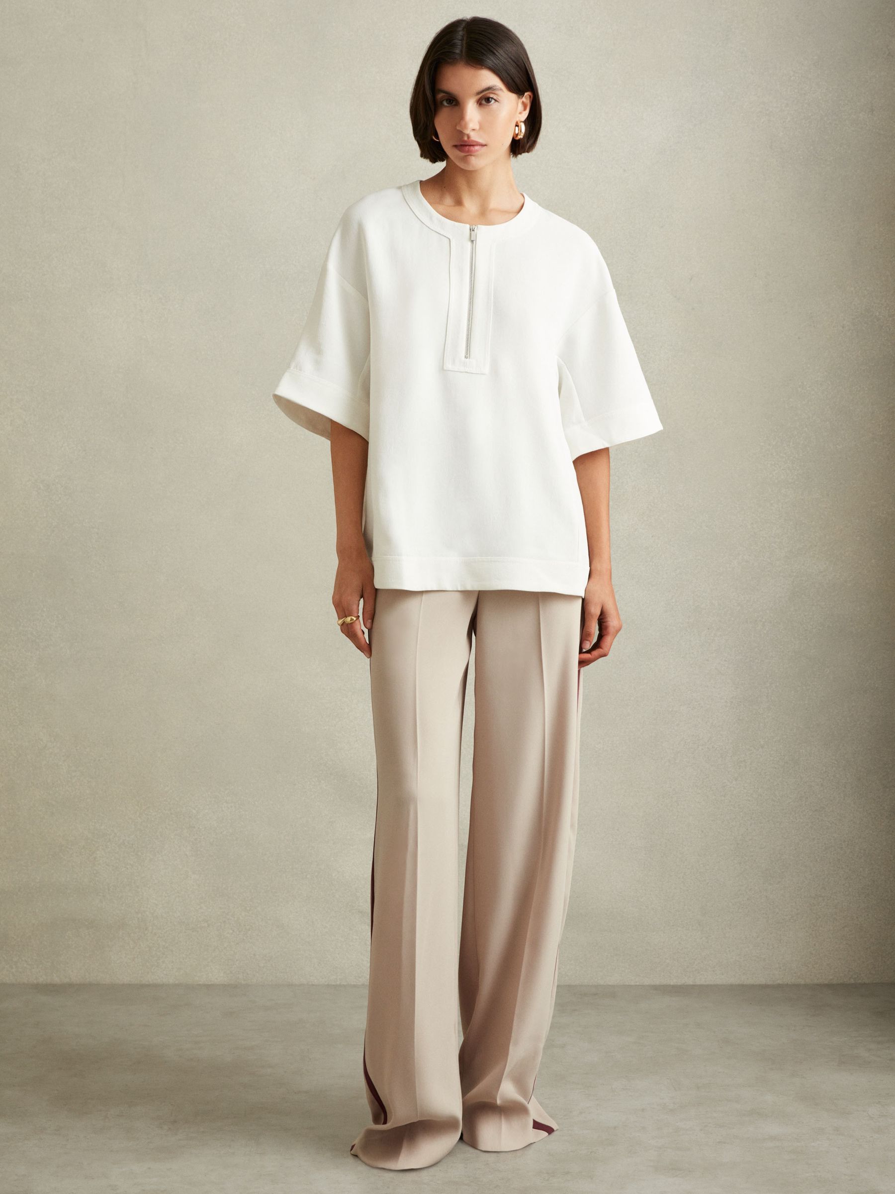 Relaxed Half-Zip T-Shirt in Ivory - Image 3 of 6