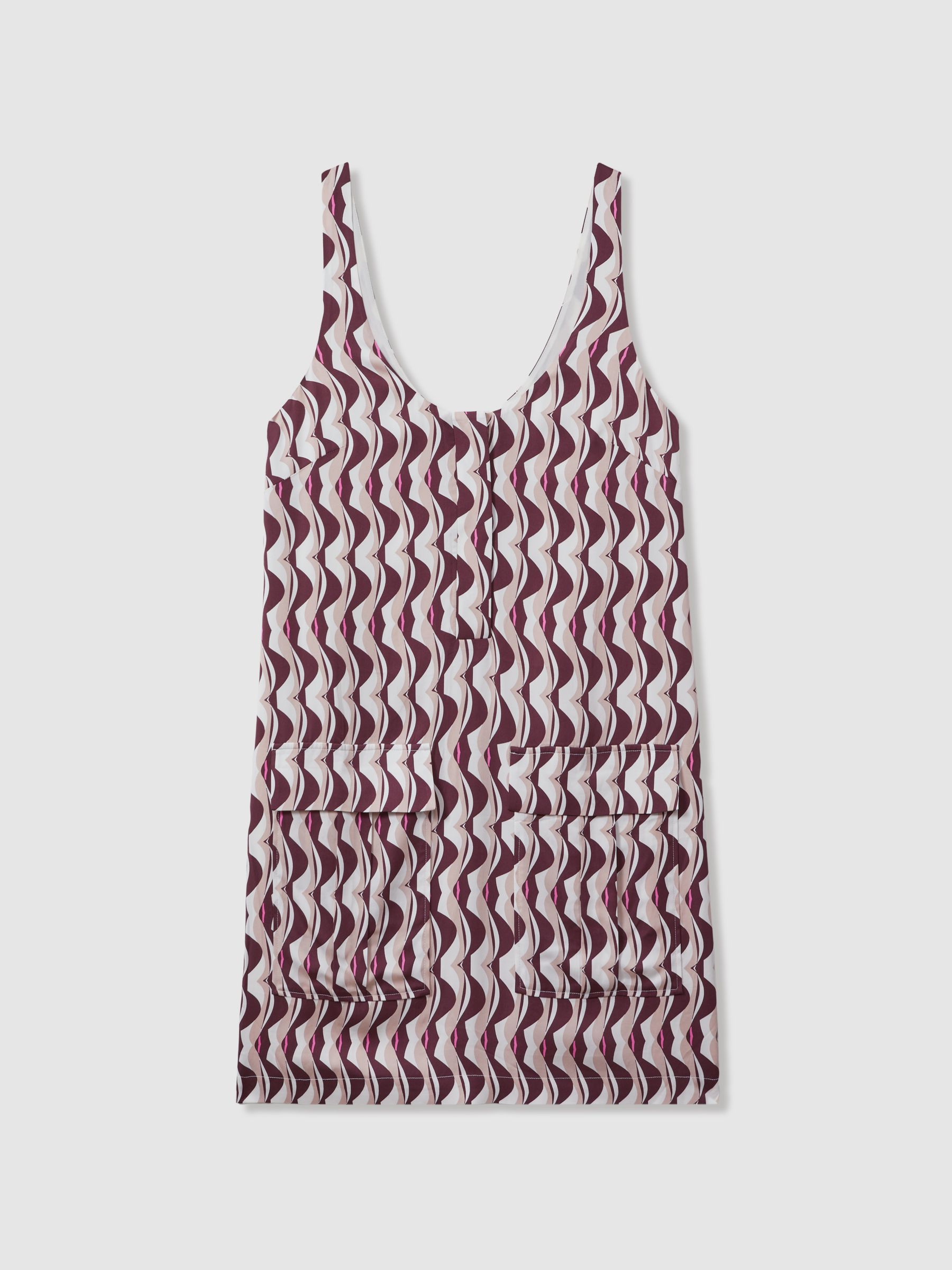 Wave Print Mini Dress in Burgundy - Image 2 of 5