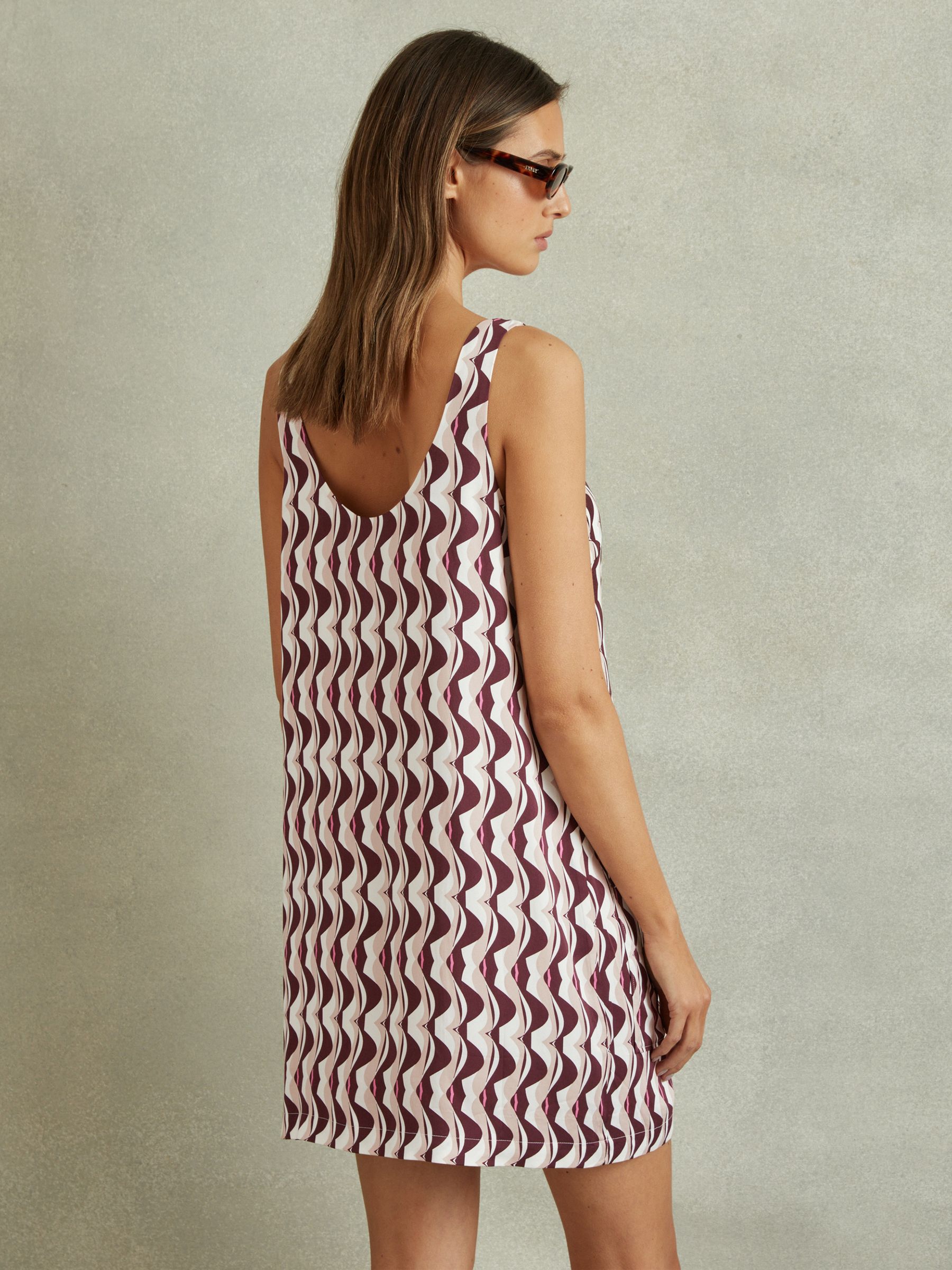 Wave Print Mini Dress in Burgundy - Image 4 of 5