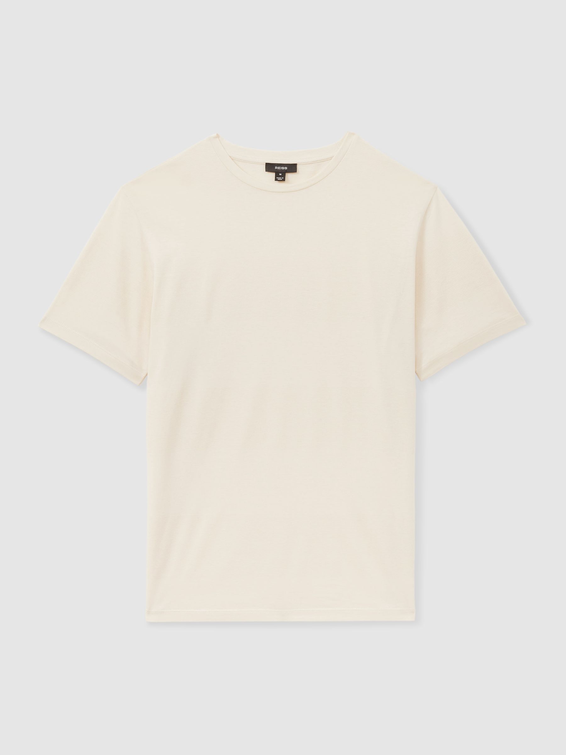 Mercerised Jacquard Crew Neck T-Shirt in Ecru - Image 2 of 5