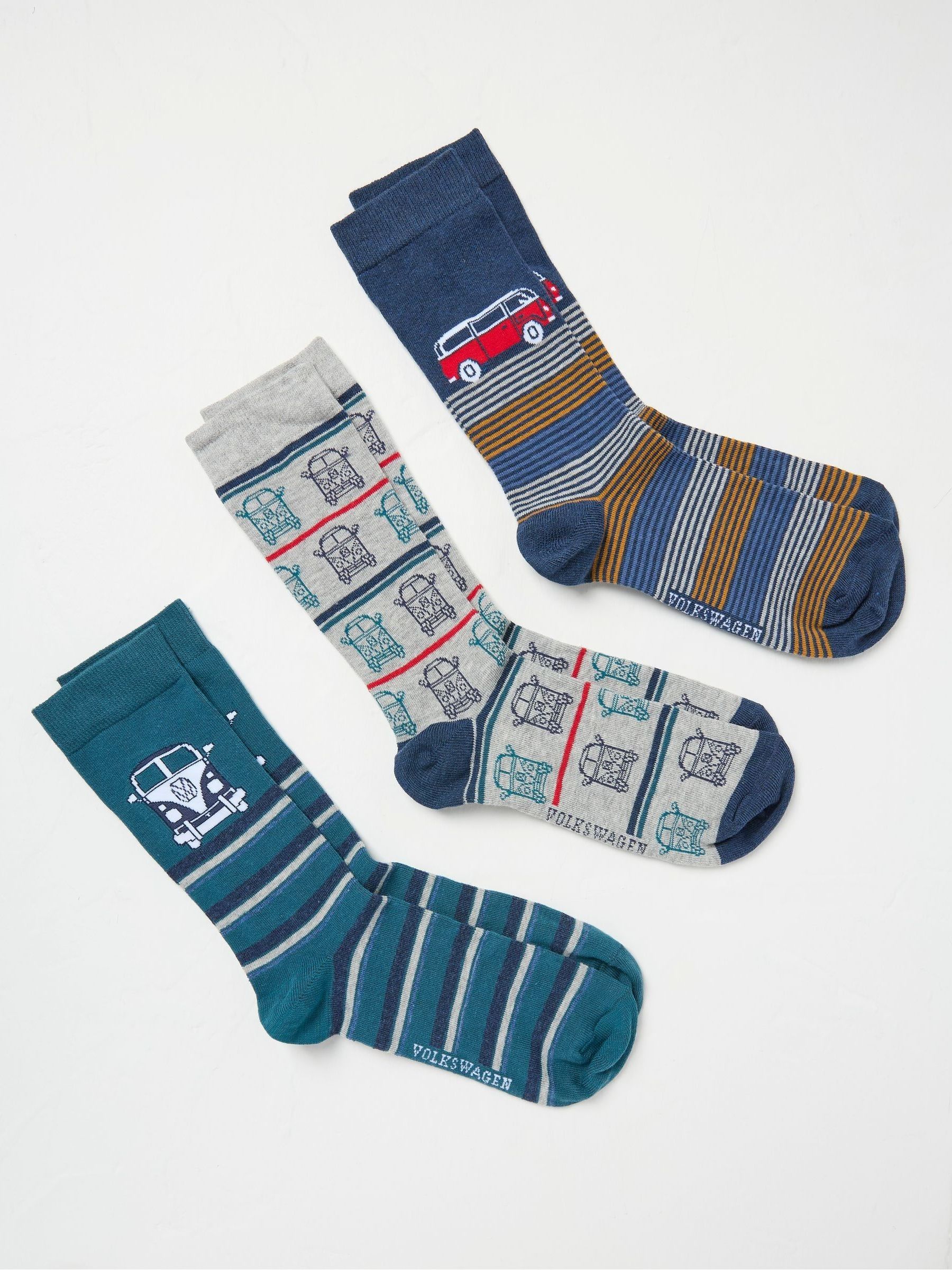 Green 3 Pack VW Camper Socks - Image 2 of 2 Green 3 Pack VW Camper Socks - Image 2 of 2