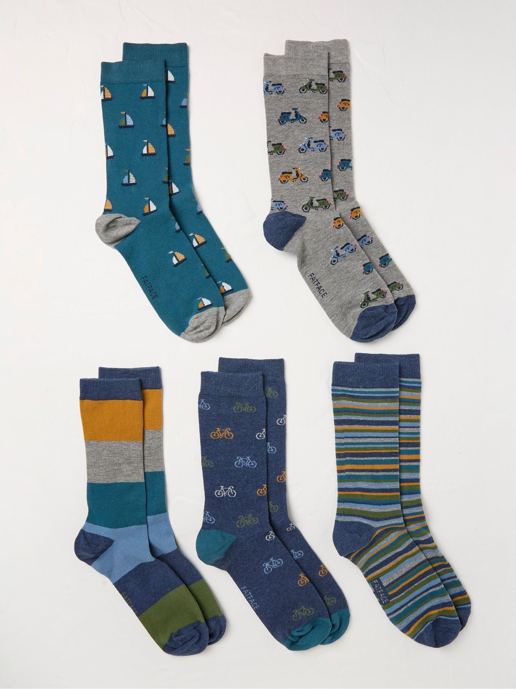 Vehicle Green Stripe Socks 5 Pack - Image 2 of 2