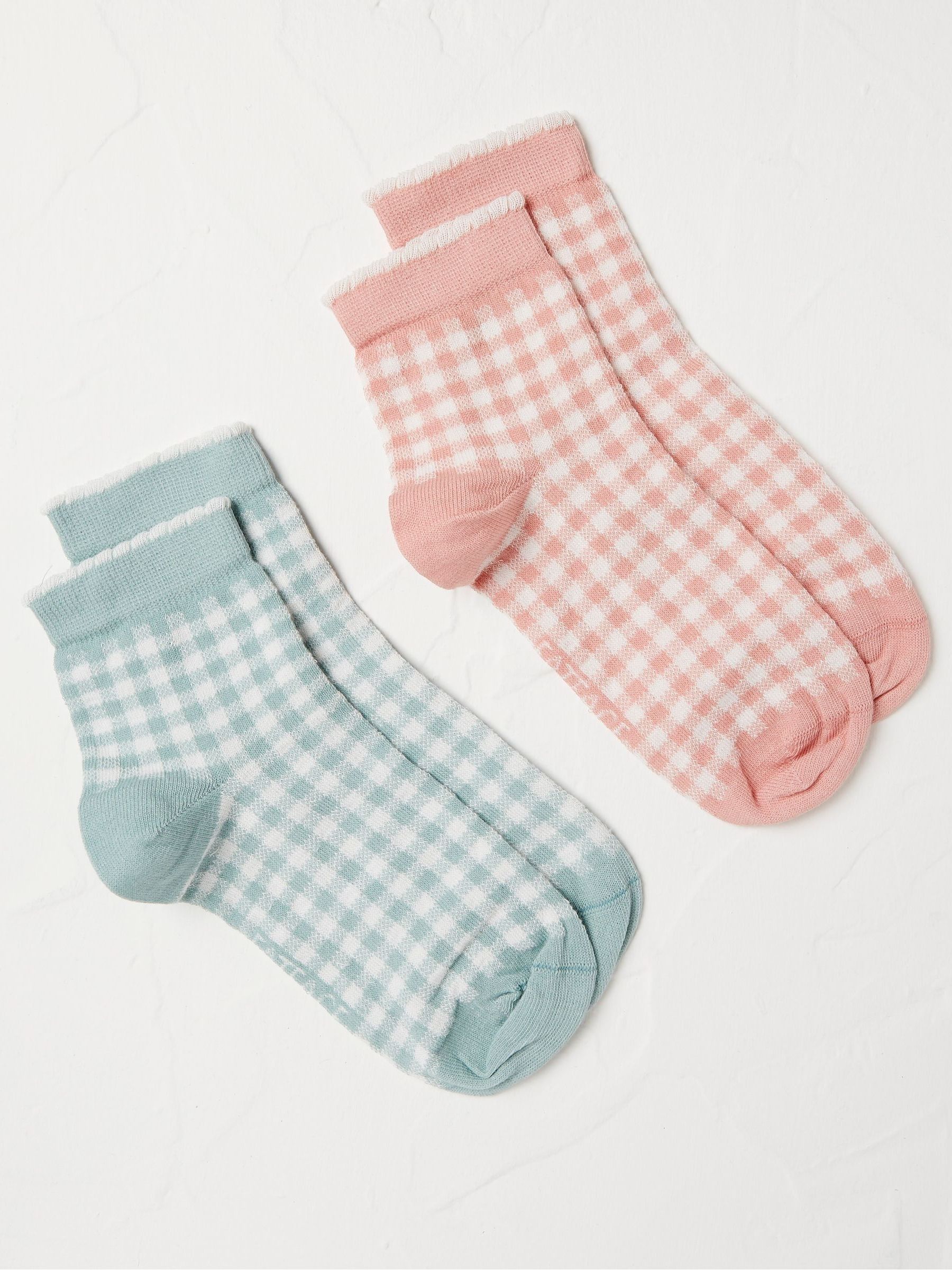 Green Gingham Socks 2 Pack - Image 1 of 2
