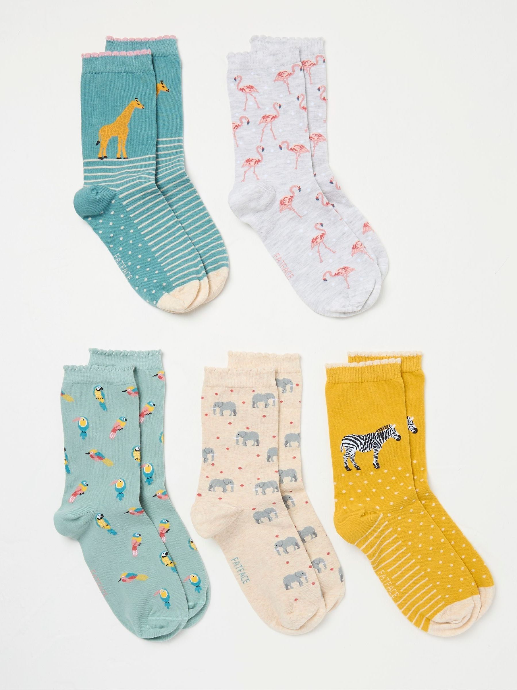 Green Jungle Animal Print Socks 5 Pack - Image 1 of 2 Green Jungle Animal Print Socks 5 Pack - Image 1 of 2