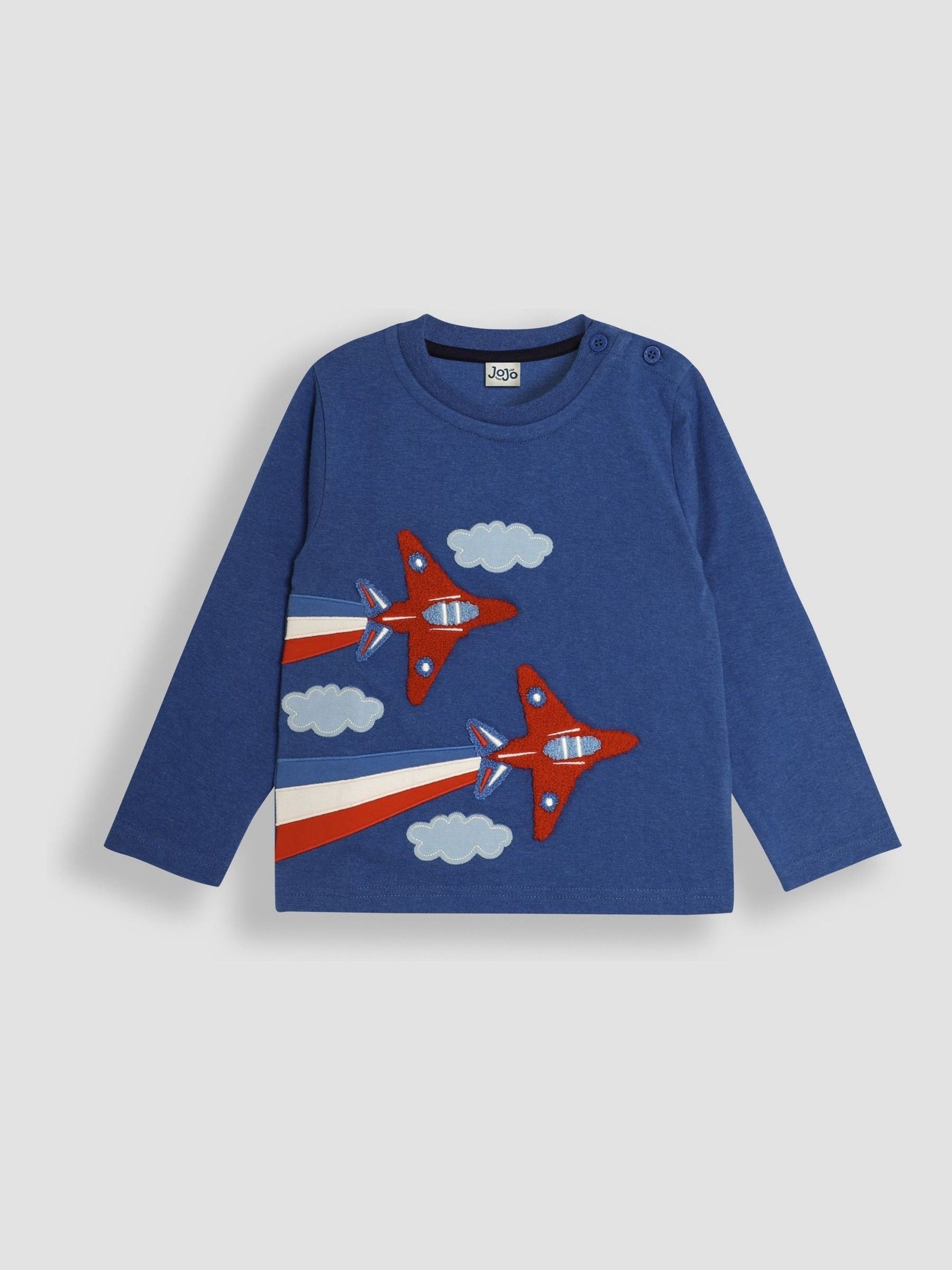 Denim Long Sleeve Button Shoulder Appliqué Top - Image 1 of 3