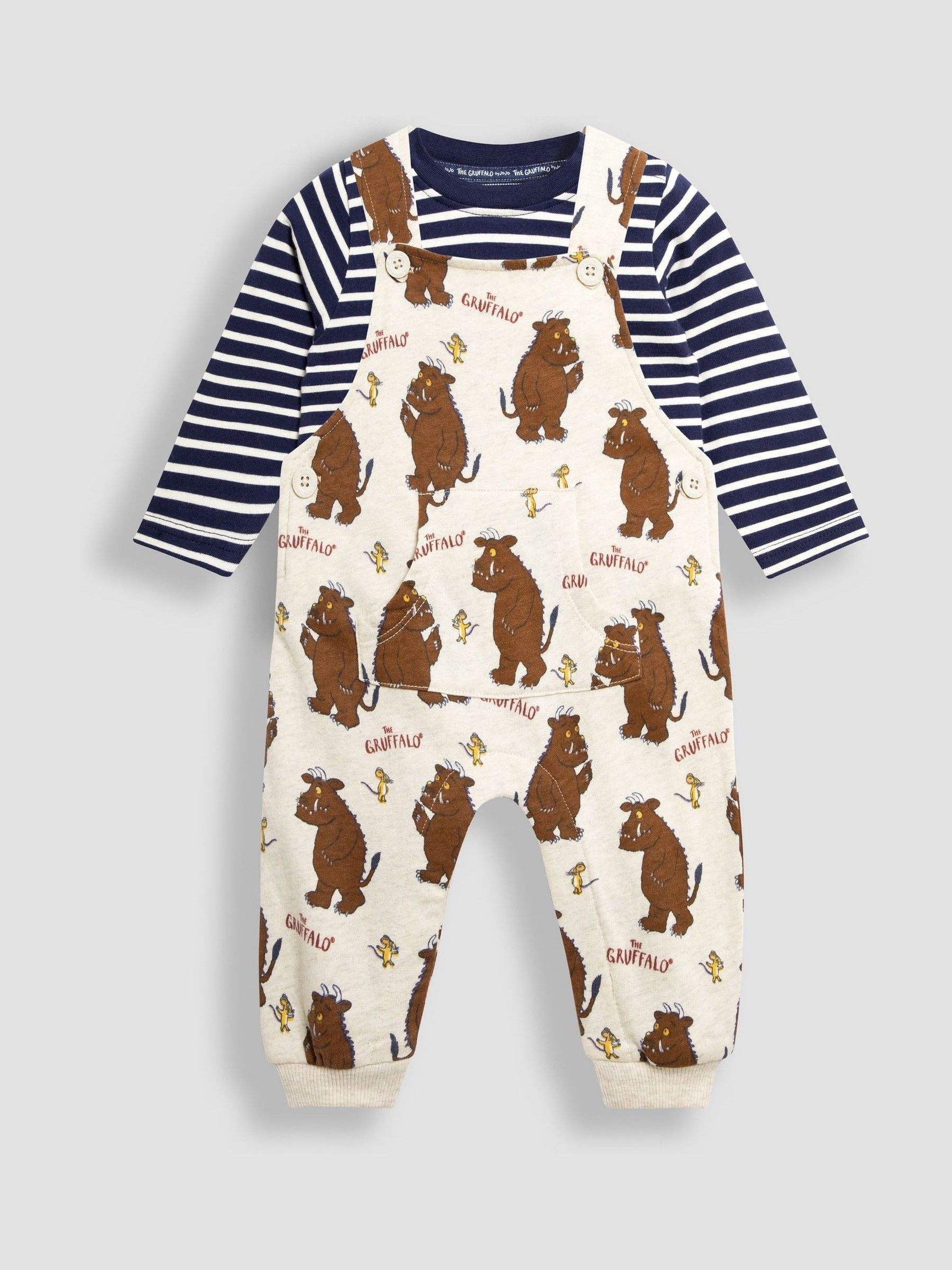 Neutral The Gruffalo Printed Dungarees and Stripe Top Set - Image 1 of 5