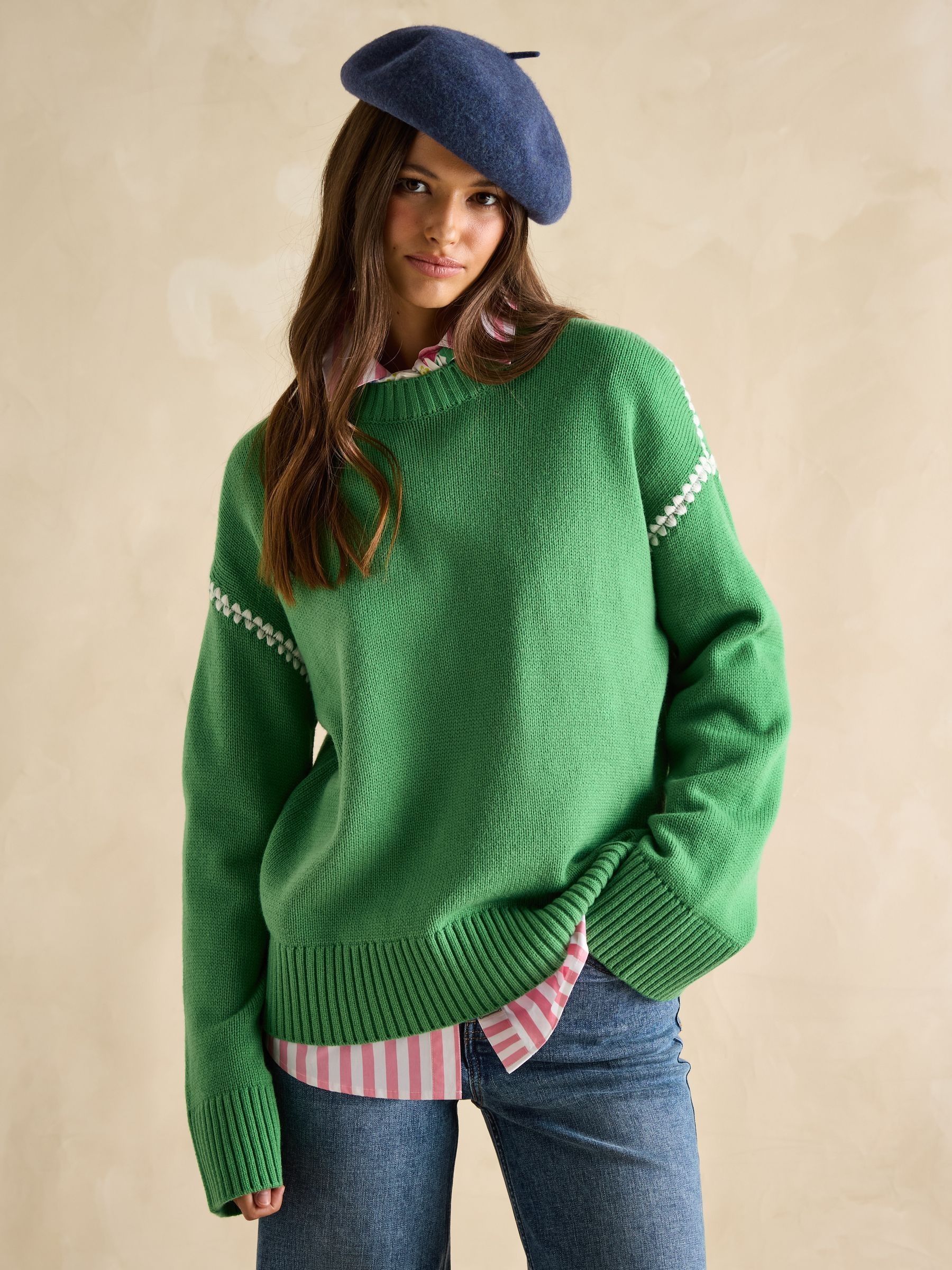 Alexandra Green Blanket Stitch Jumper - Image 1 of 6