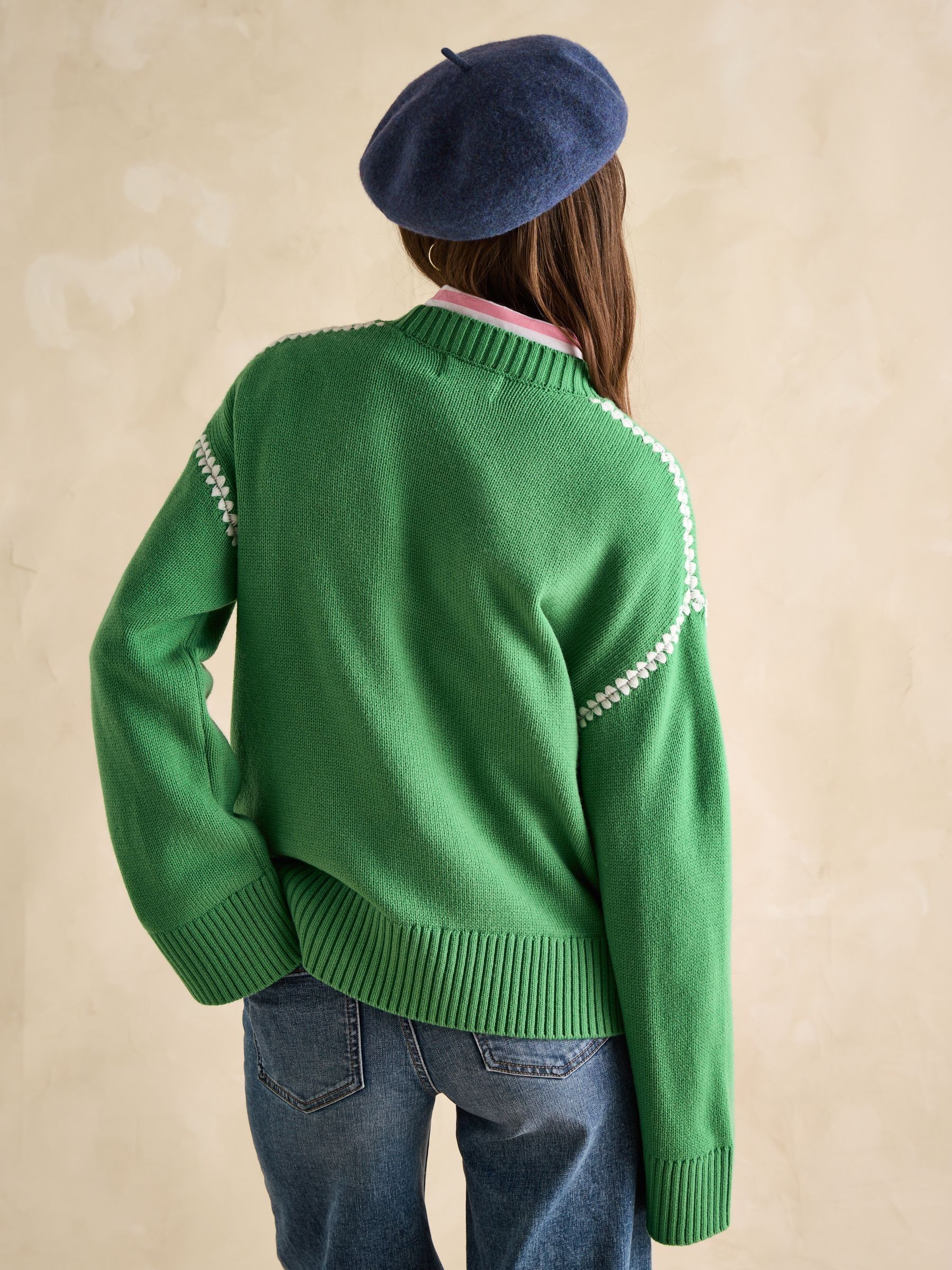 Alexandra Green Blanket Stitch Jumper - Image 2 of 6