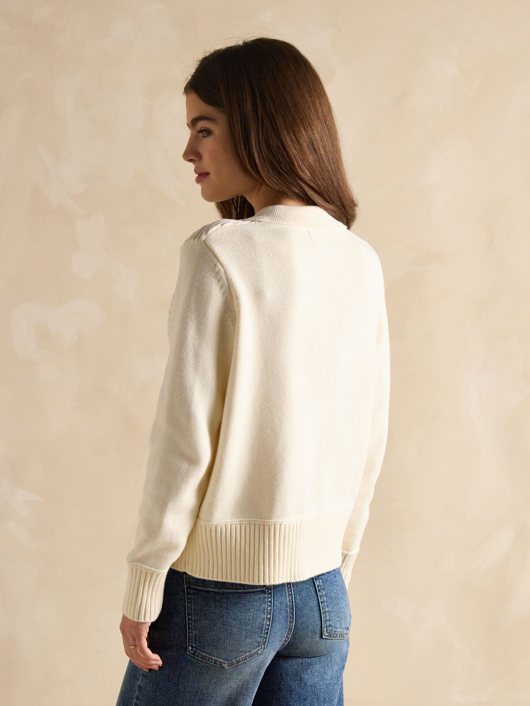 Annie Cream Lace Up Collared Cotton Jumper - Image 2 of 6