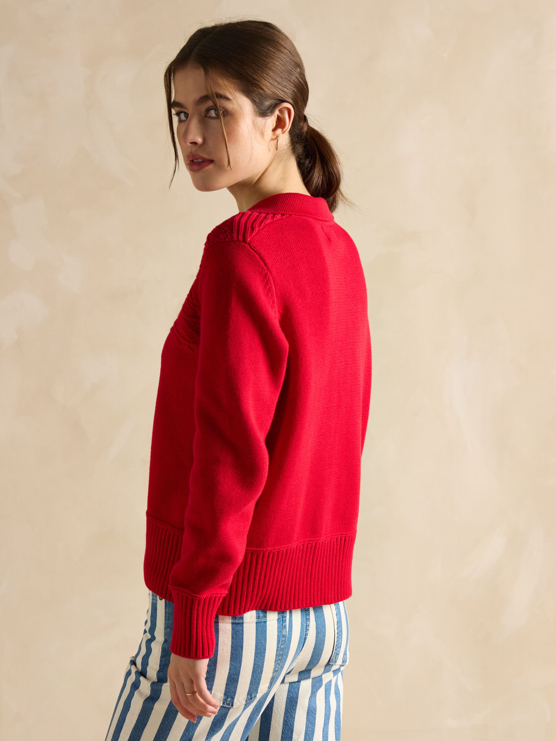 Annie Red Lace Up Collared Cotton Jumper - Image 2 of 7