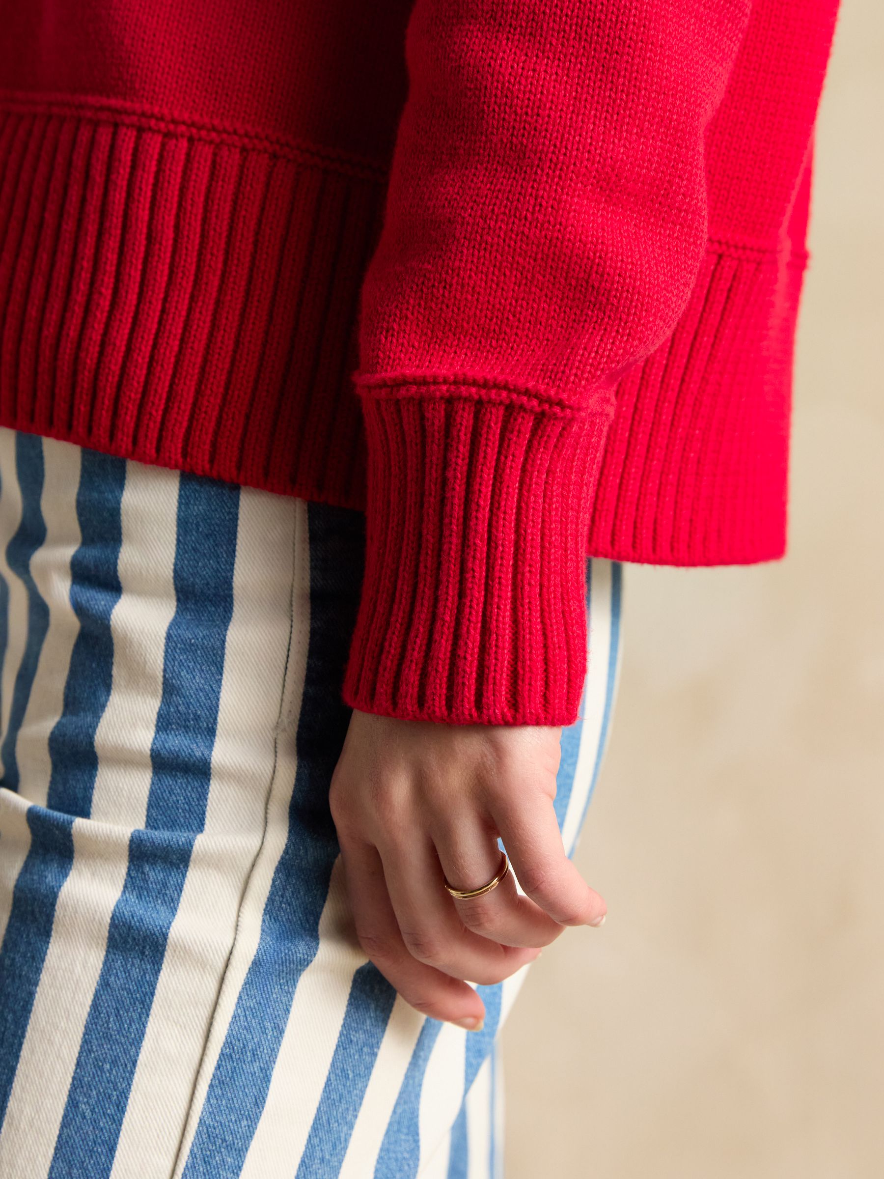 Annie Red Lace Up Collared Cotton Jumper - Image 6 of 7
