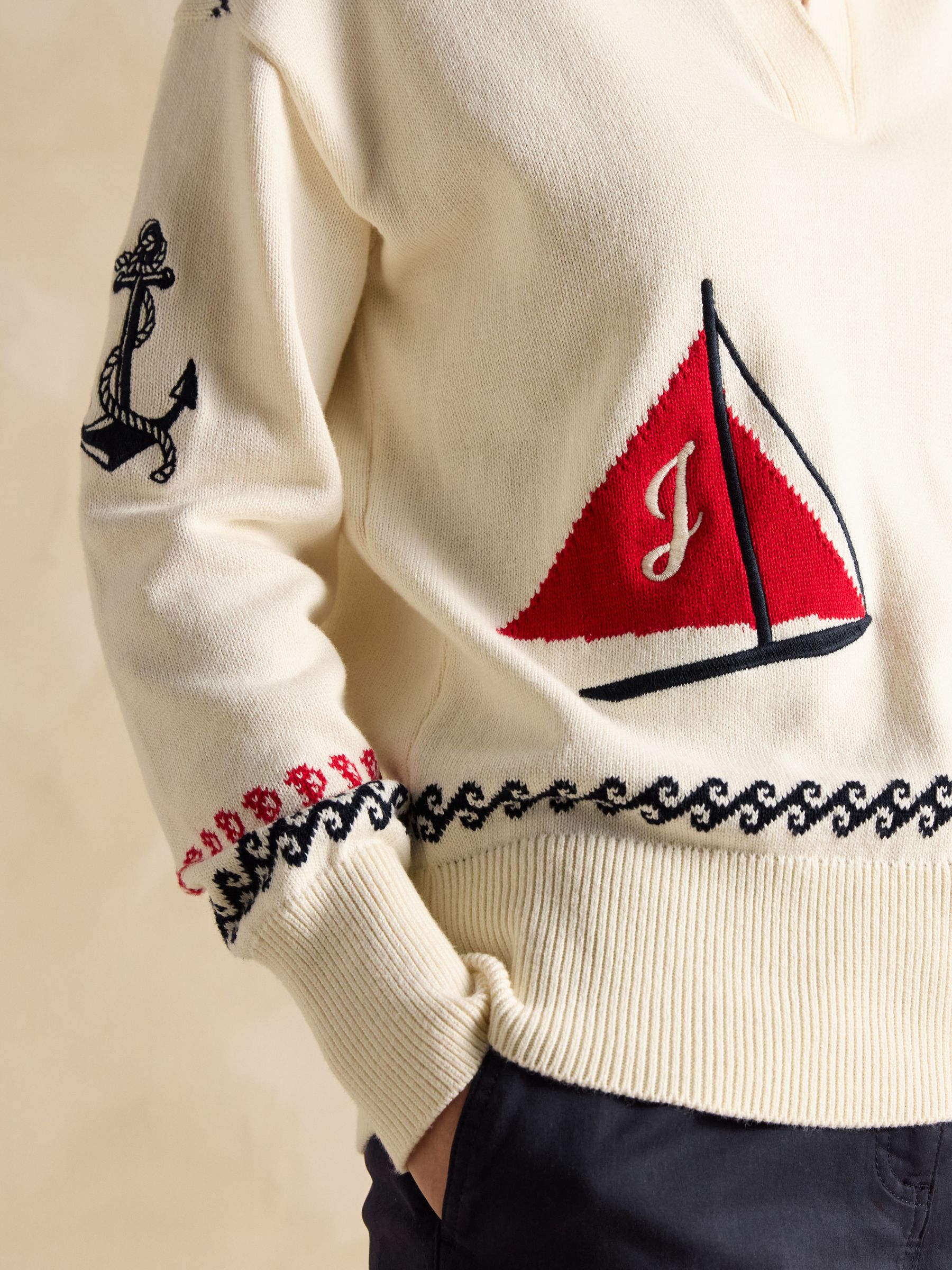 Sail Away Cream Cotton Embroidered Knitted Jumper - Image 4 of 12