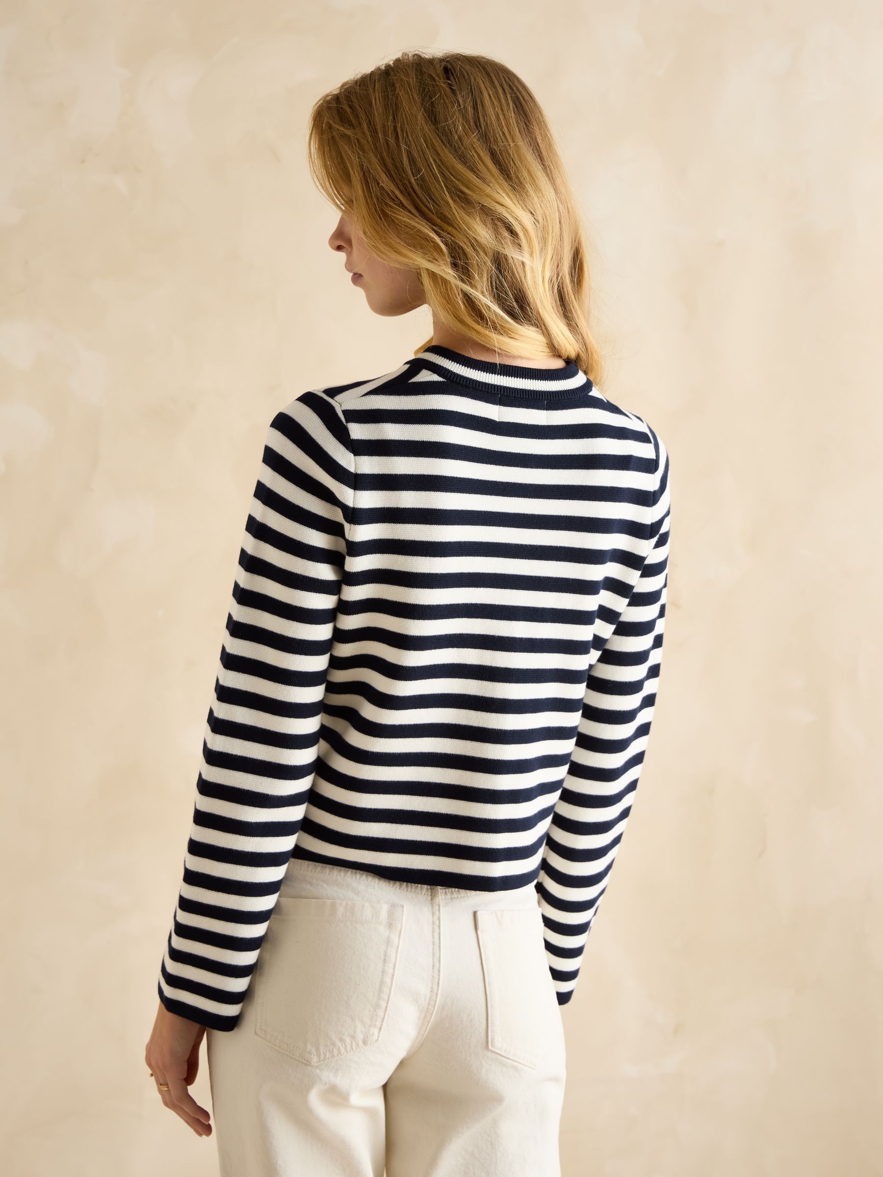 Catherine Navy/White Cotton Striped Cardigan - Image 2 of 6