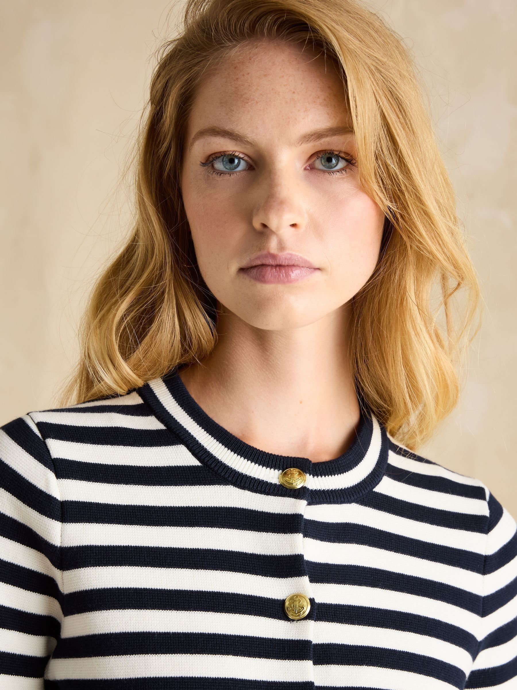 Catherine Navy/White Cotton Striped Cardigan - Image 3 of 6