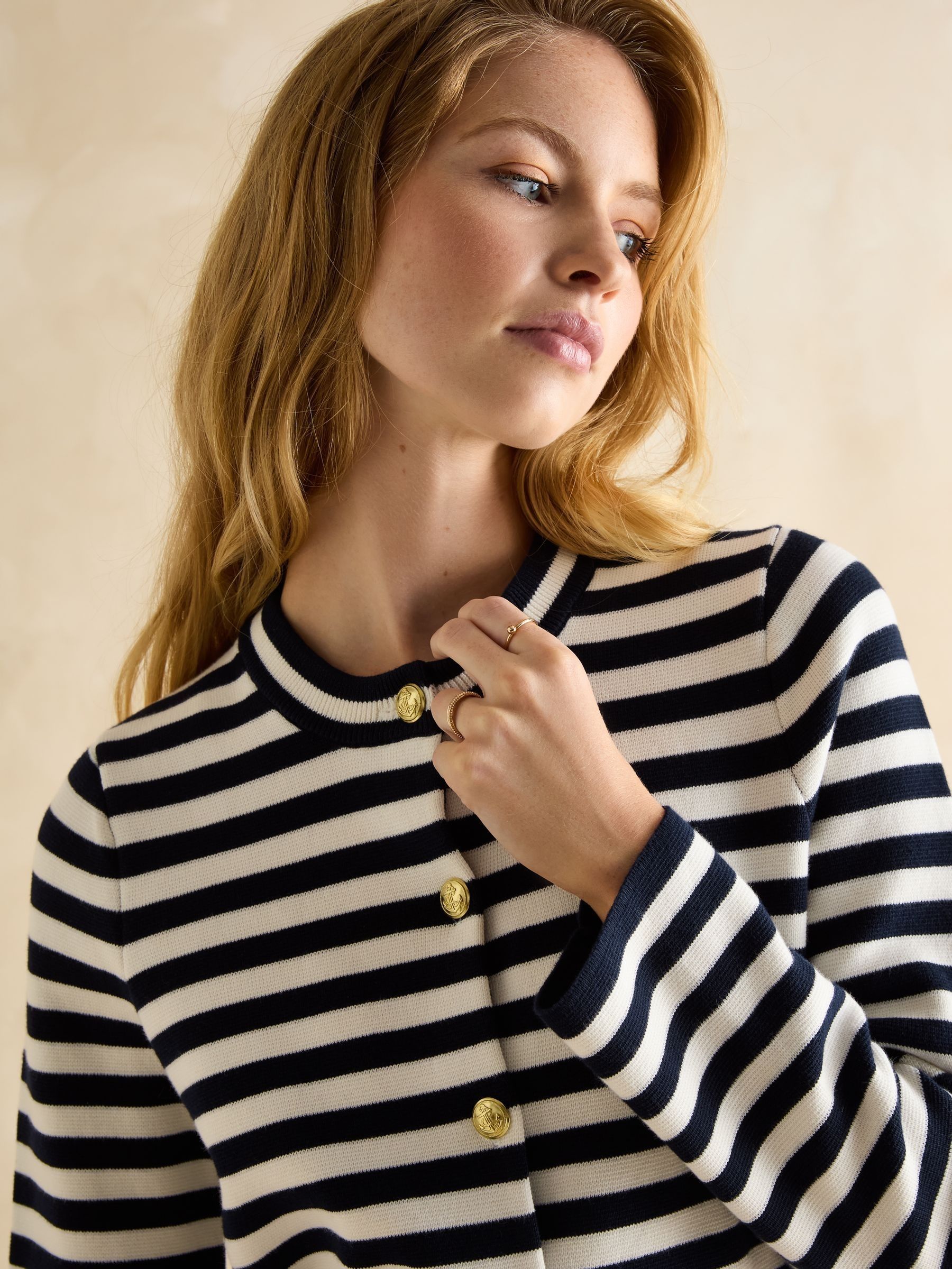 Catherine Navy/White Cotton Striped Cardigan - Image 4 of 6