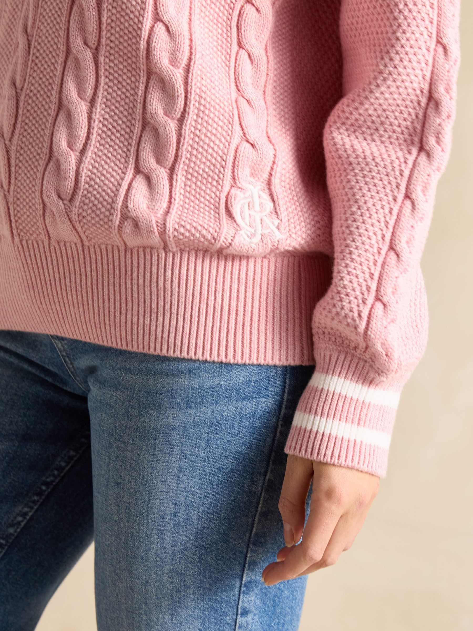 Dibbly Pink Cotton Cable Knit Cricket Jumper - Image 4 of 8