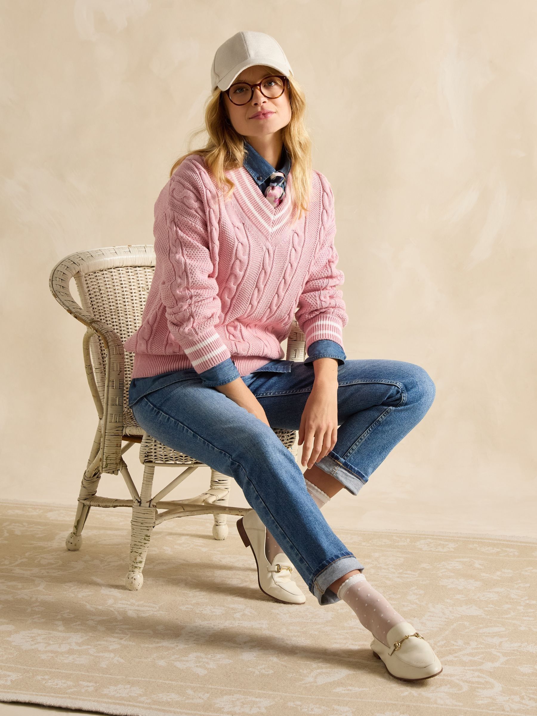 Dibbly Pink Cotton Cable Knit Cricket Jumper - Image 7 of 8
