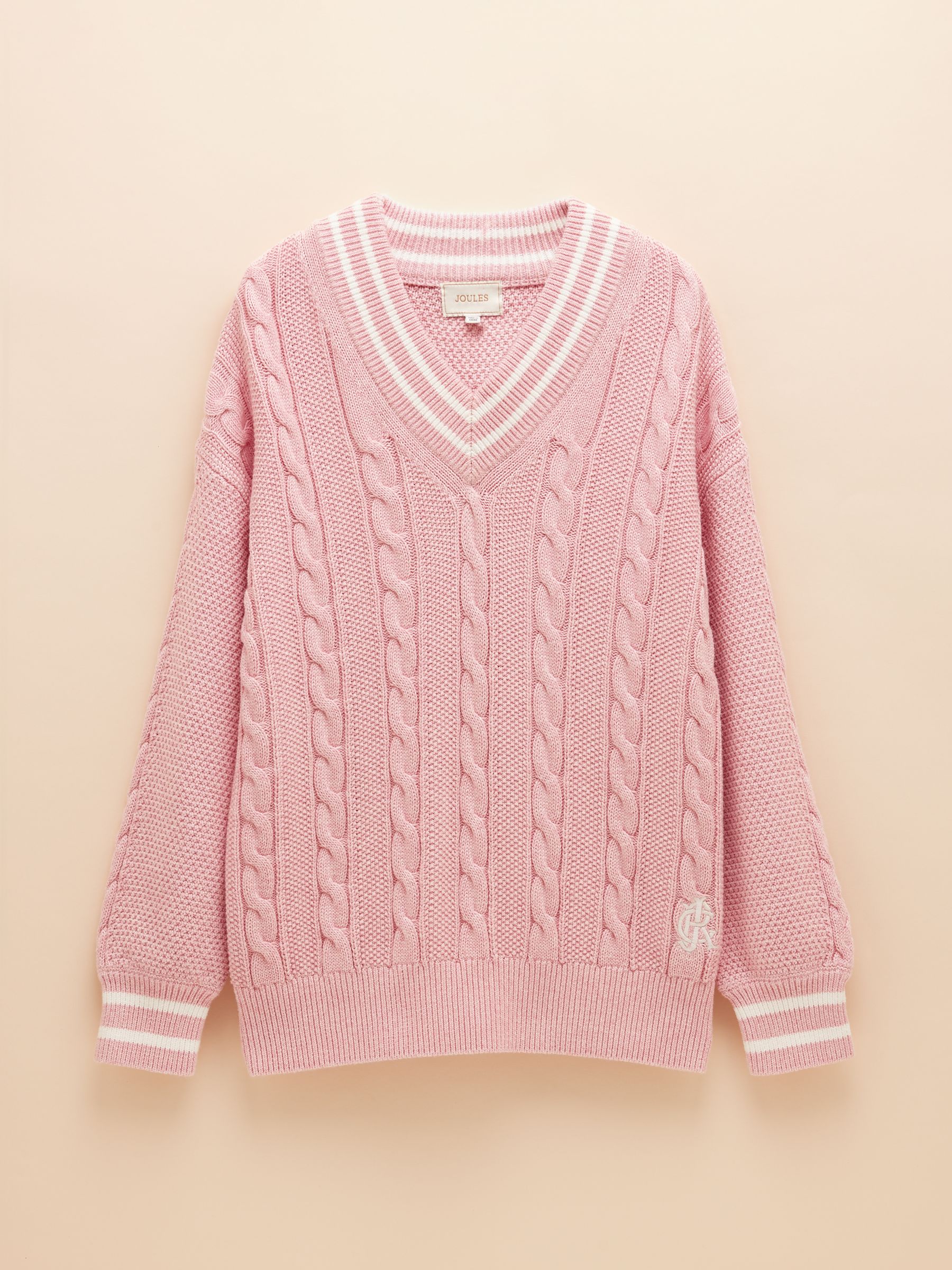 Dibbly Pink Cotton Cable Knit Cricket Jumper - Image 8 of 8