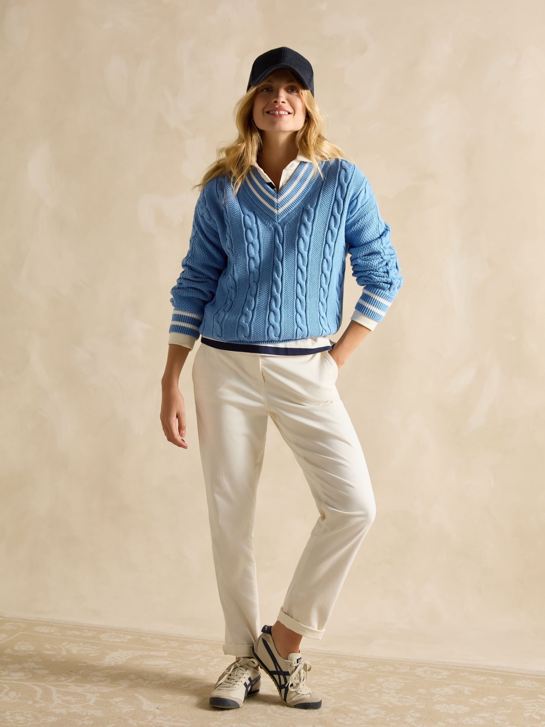 Dibbly Blue Cotton Cable Knit Cricket Jumper - Image 4 of 7