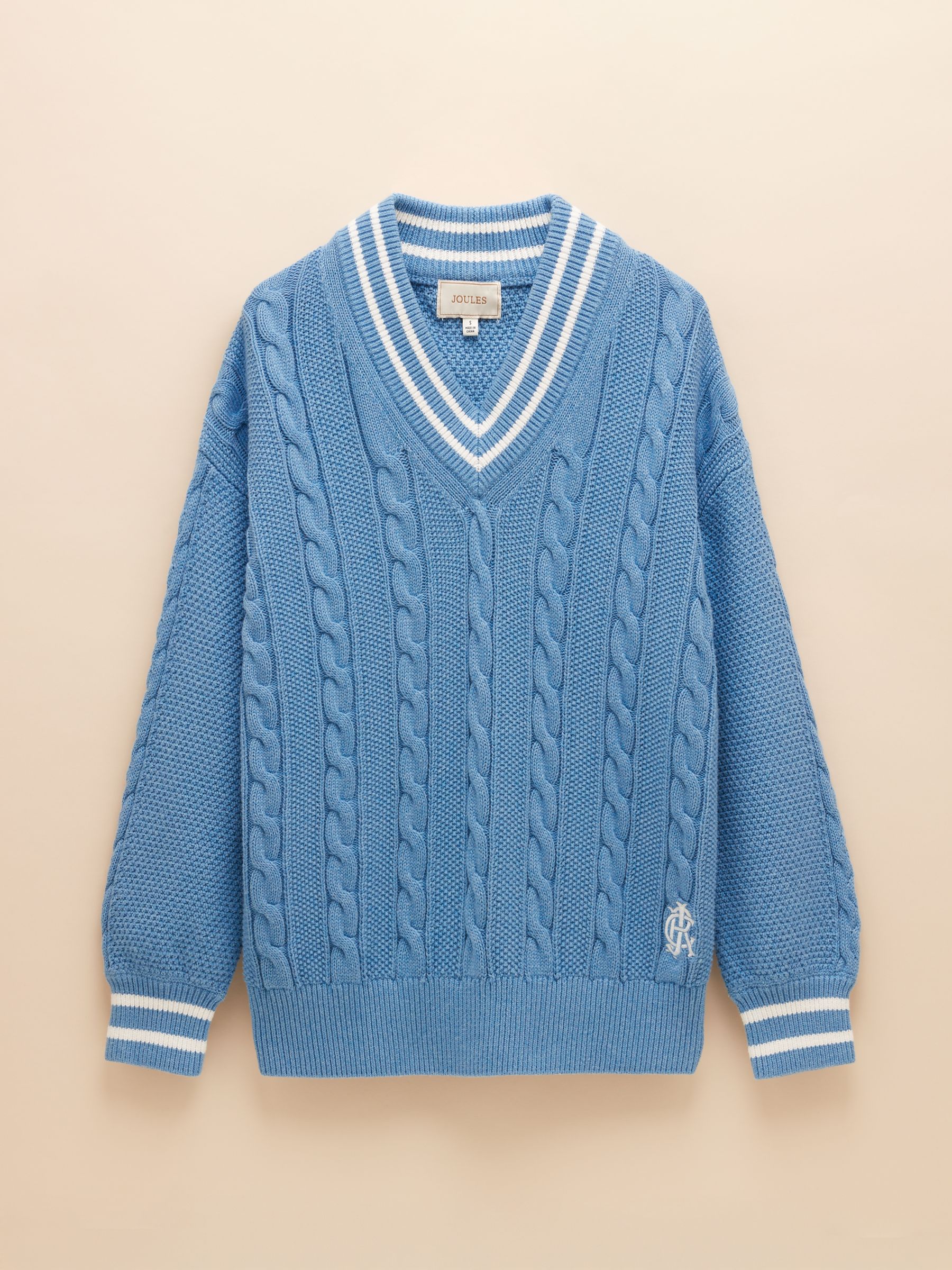 Dibbly Blue Cotton Cable Knit Cricket Jumper - Image 7 of 7