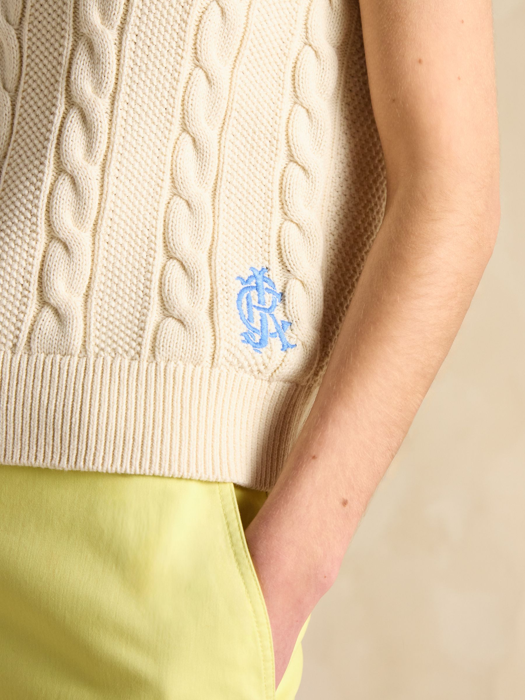 Deuce Cream Cable Knitted Cotton Vest - Image 4 of 9