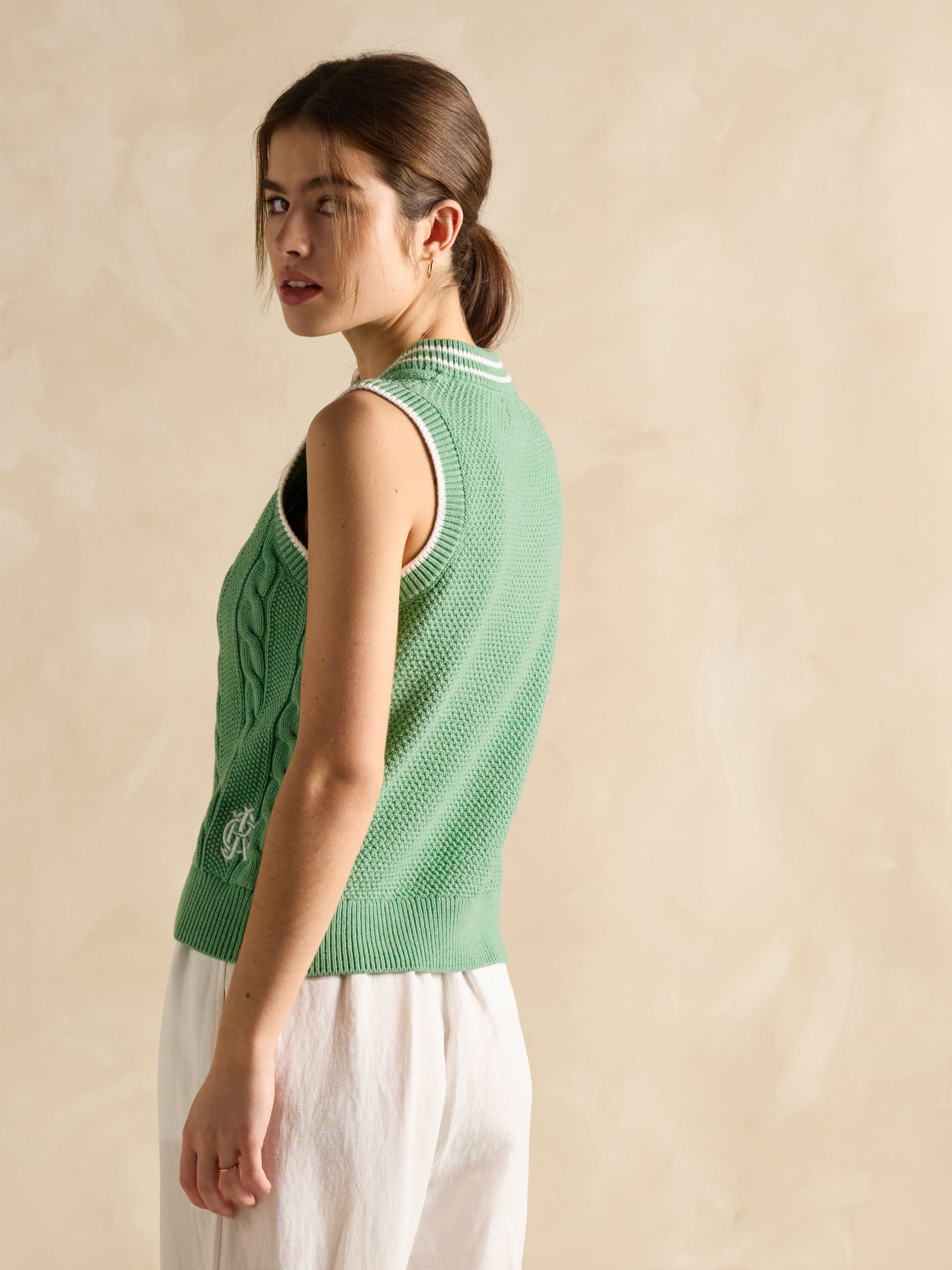 Deuce Green Cable Knitted Cotton Vest - Image 2 of 6