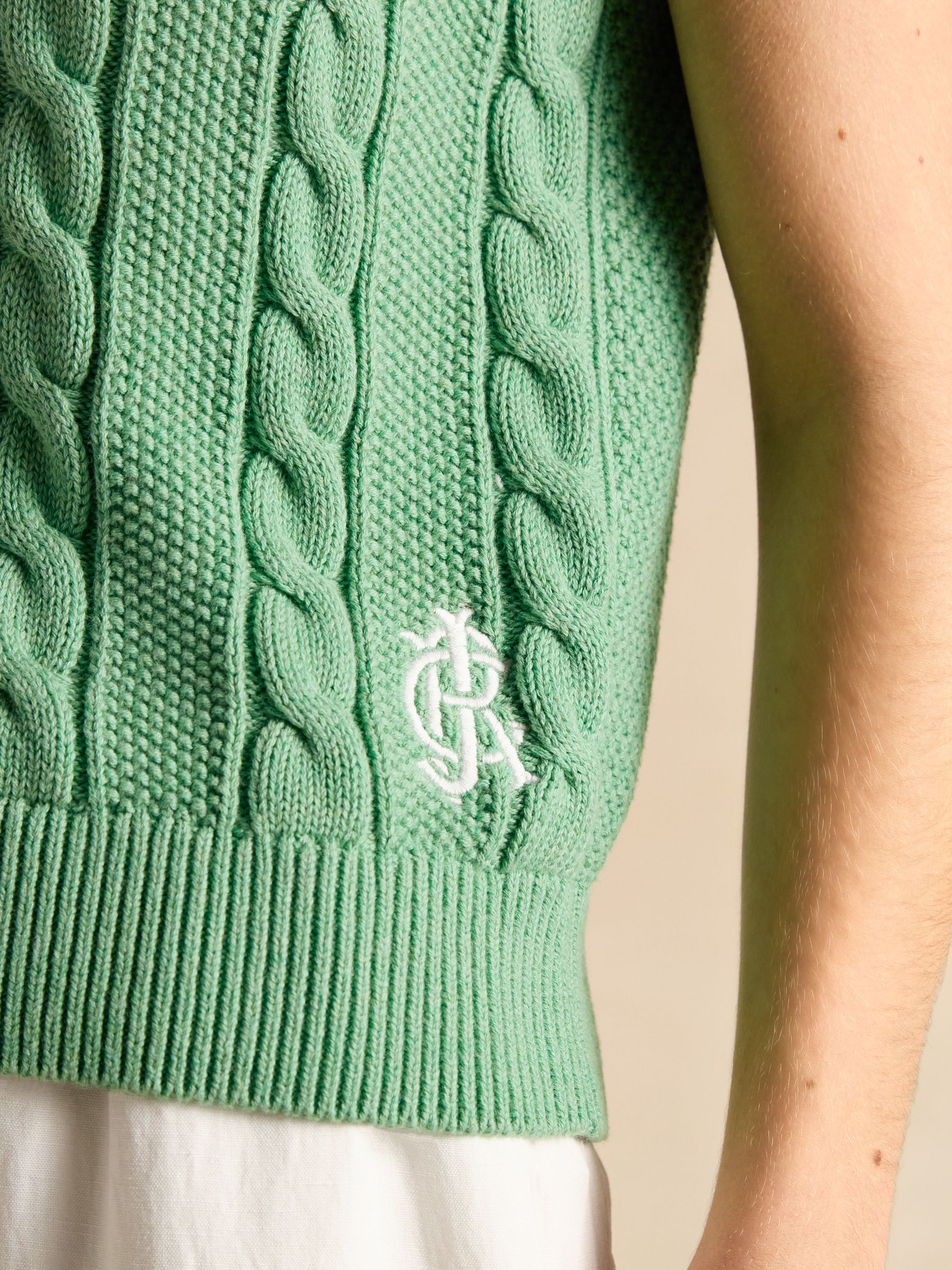 Deuce Green Cable Knitted Cotton Vest - Image 3 of 6