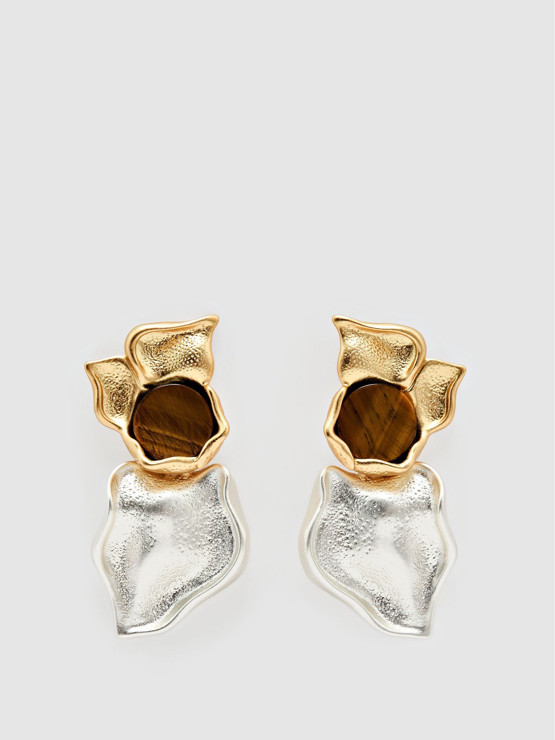 Floral Stone-Detail Drop Earrings in Gold Tone - Image 2 de 5