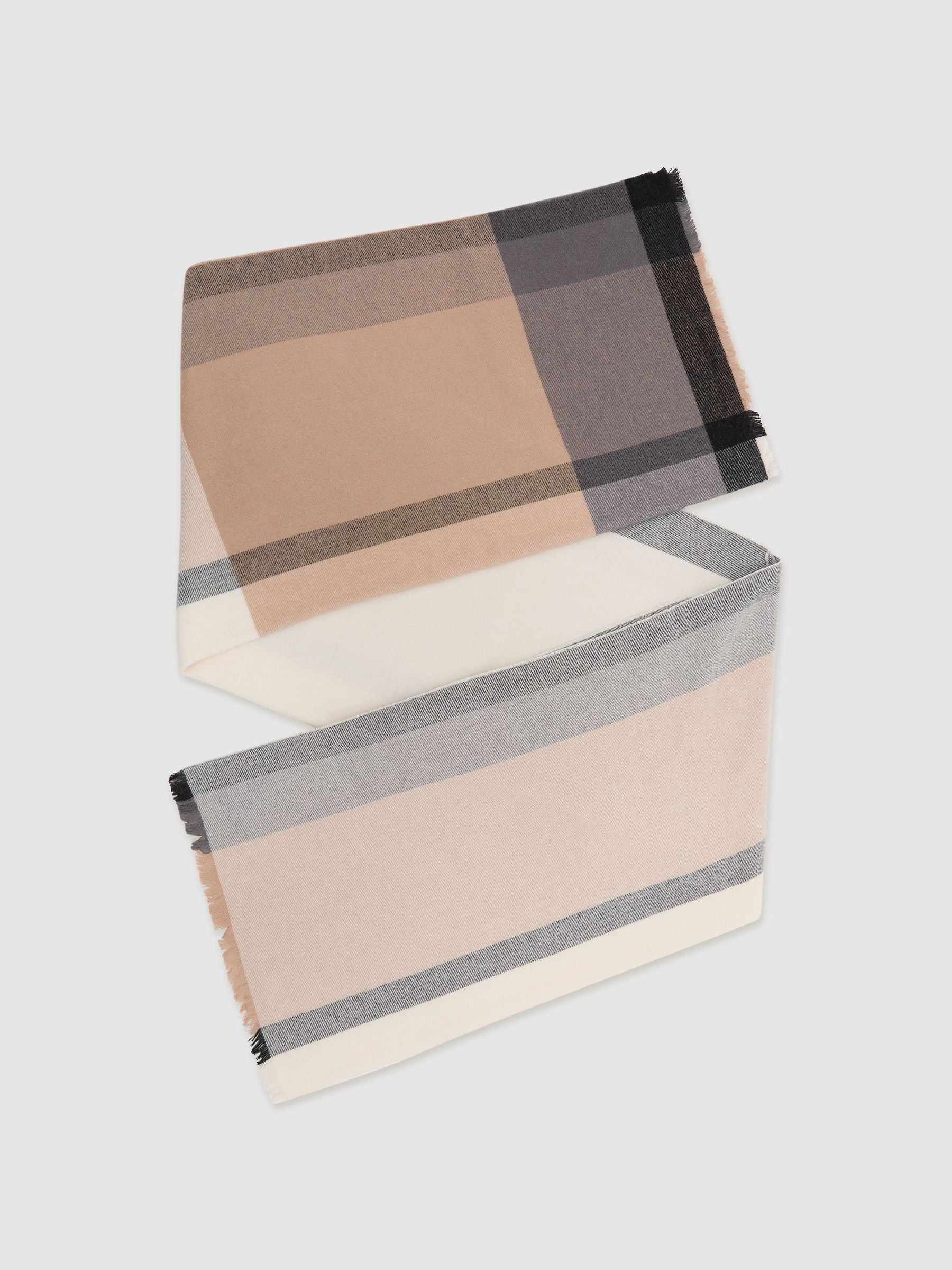 Check Scarf with Wool in Taupe/Grey - Image 2 of 5