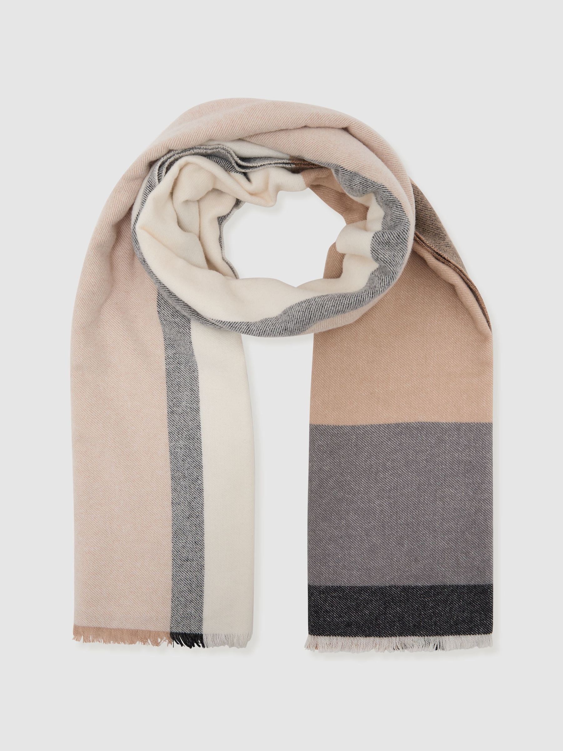 Check Scarf with Wool in Taupe/Grey - Image 3 of 5