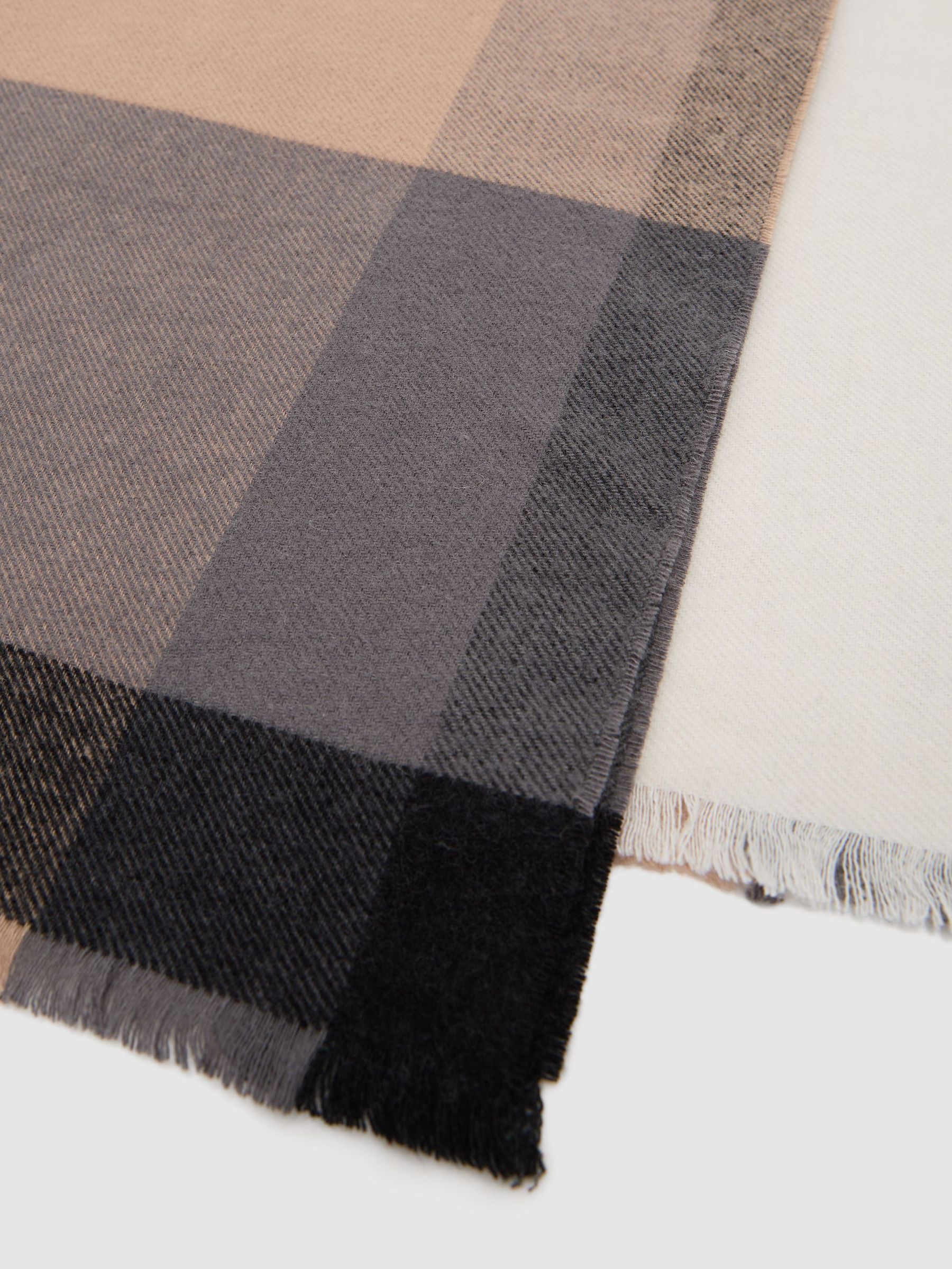 Check Scarf with Wool in Taupe/Grey - Image 4 of 5