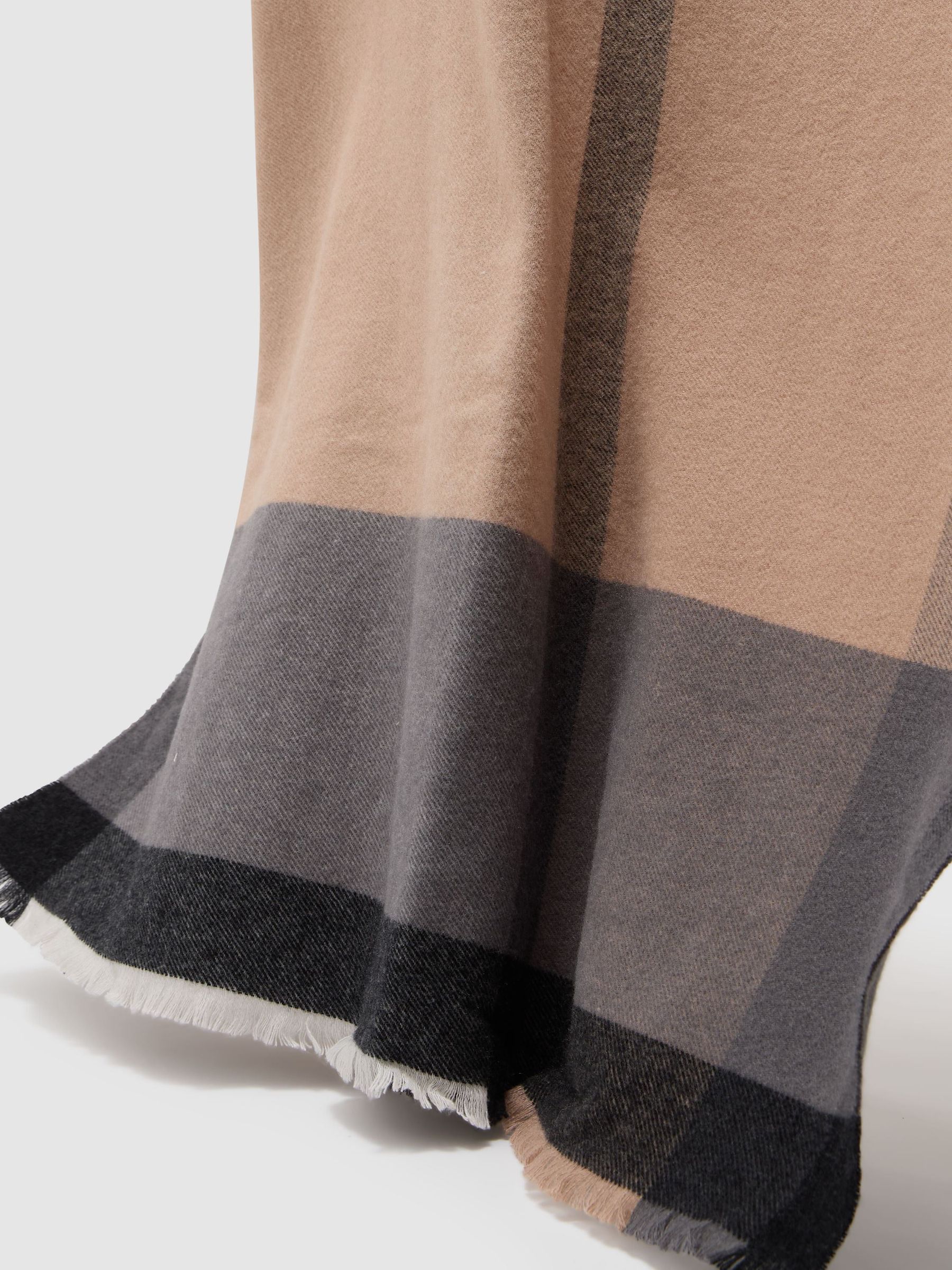 Check Scarf with Wool in Taupe/Grey - Image 5 of 5
