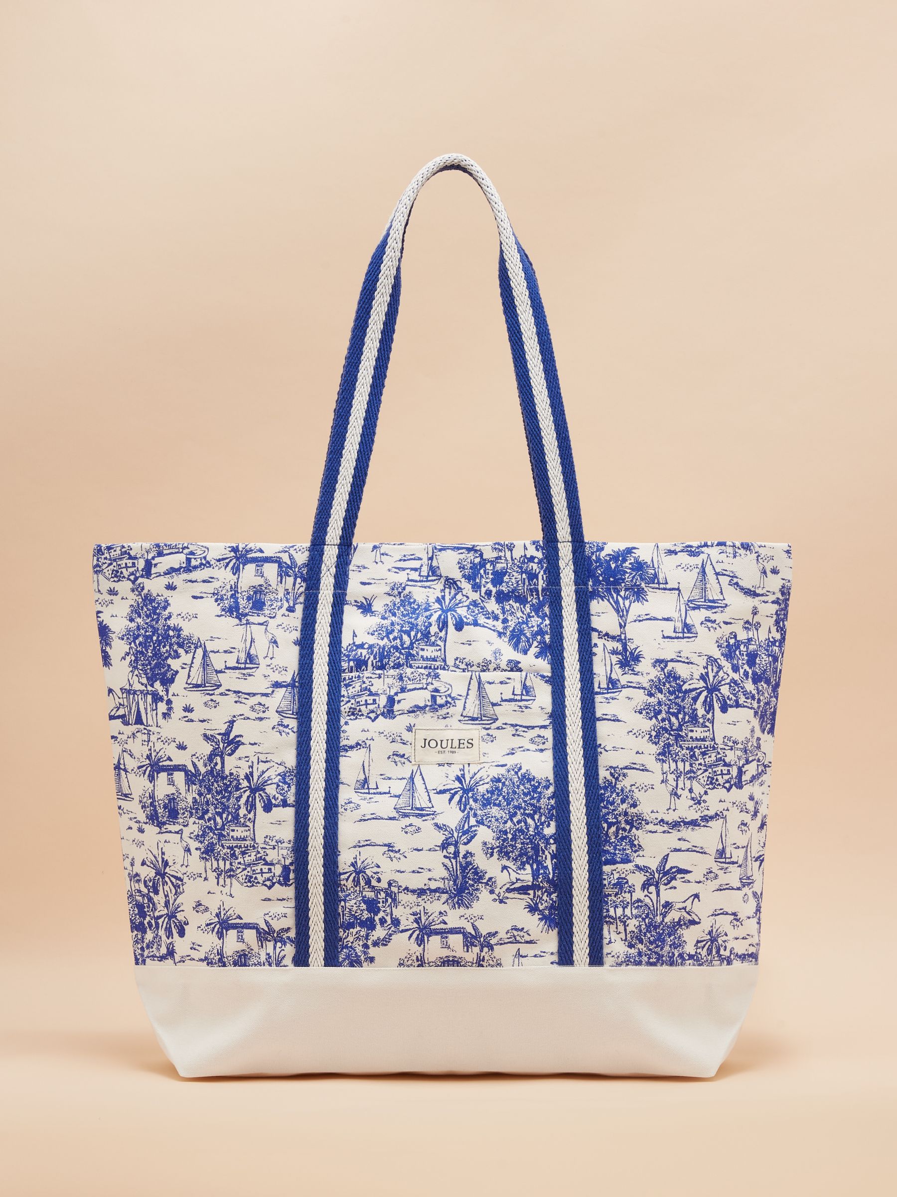 Promenade Blue White Toile de Jouy Canvas Beach Bag Joules
