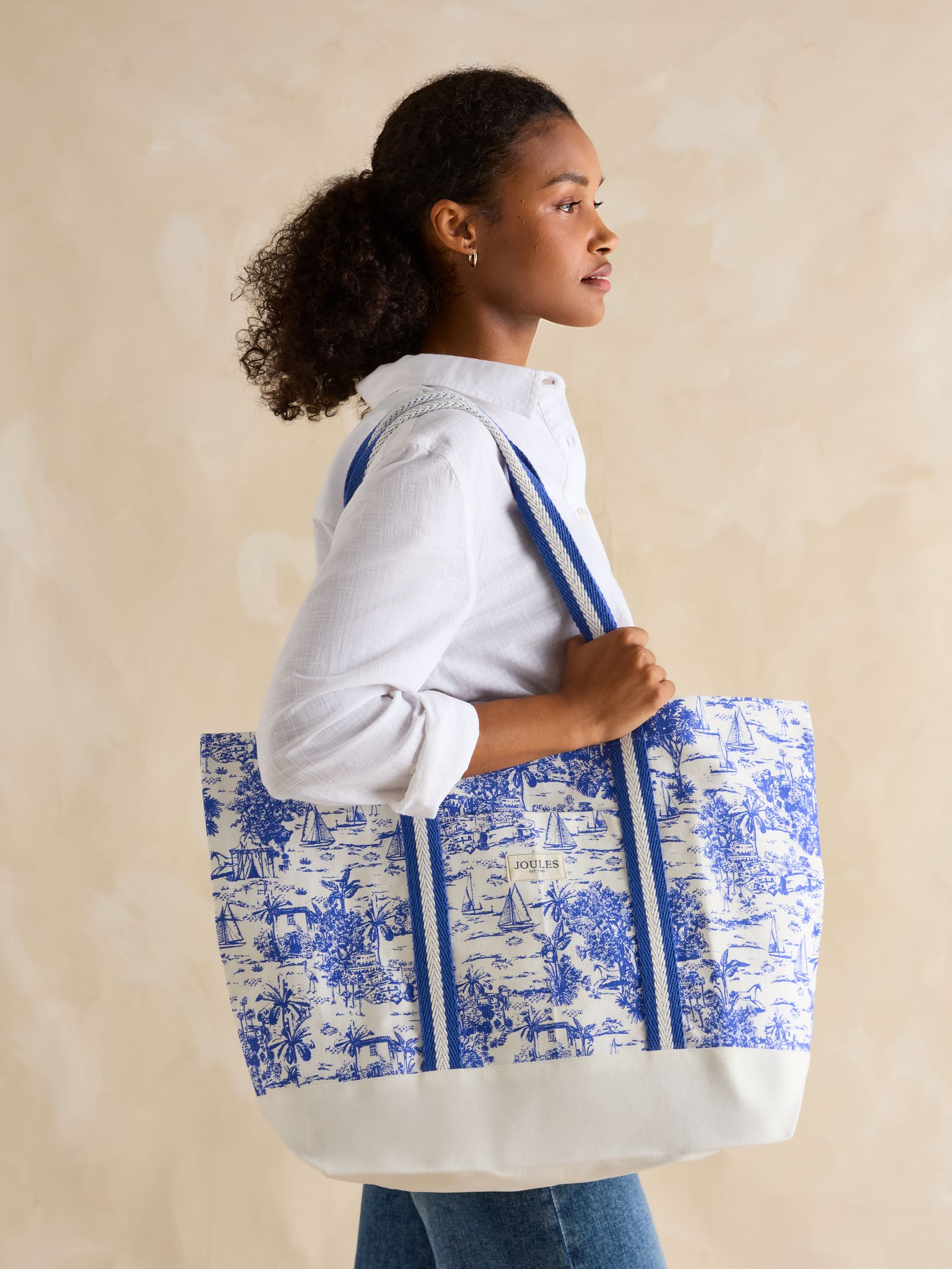 Promenade Blue/White Canvas Beach Bag - Image 2 of 7
