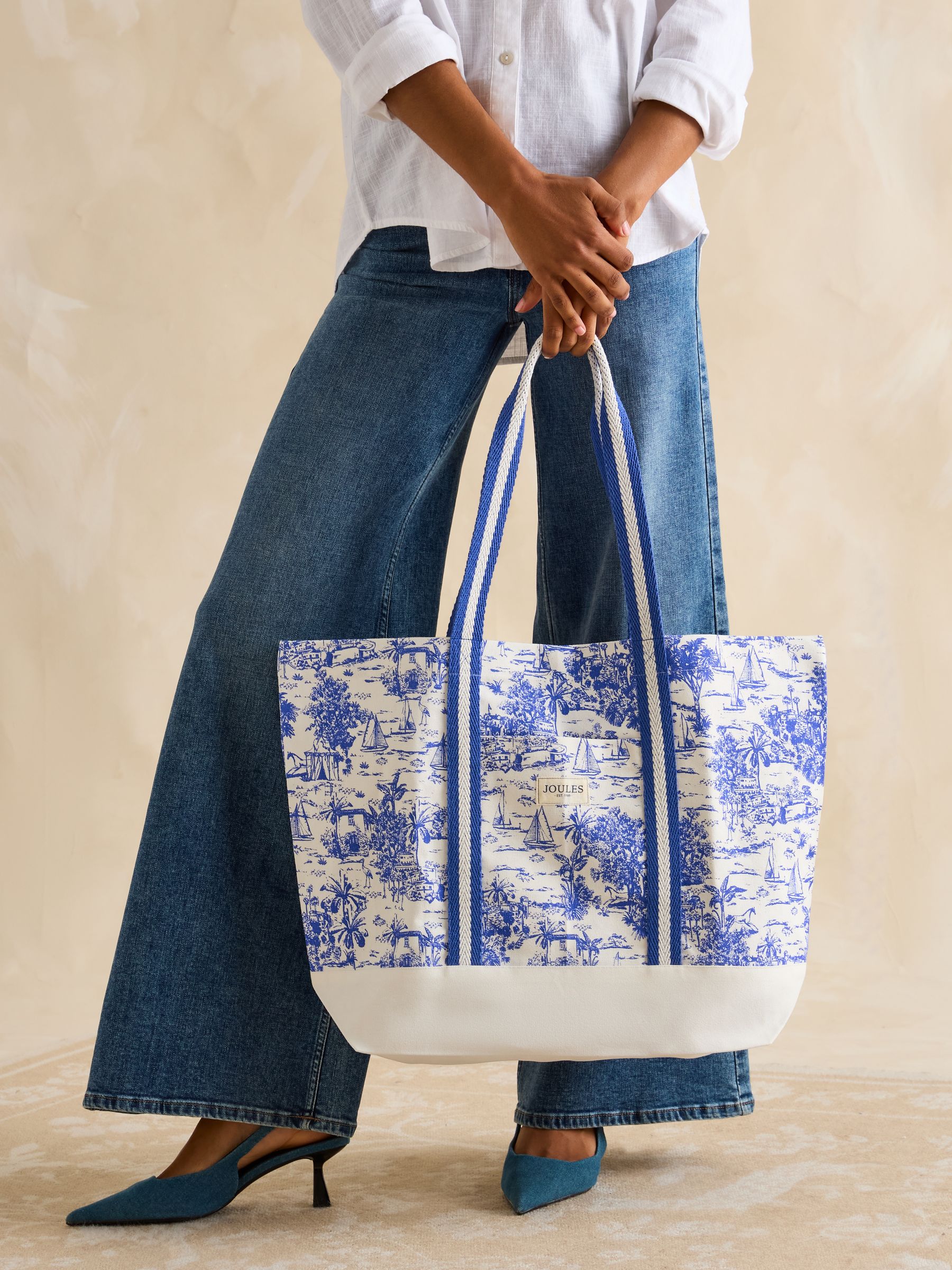 Promenade Blue/White Canvas Beach Bag - Image 3 of 7