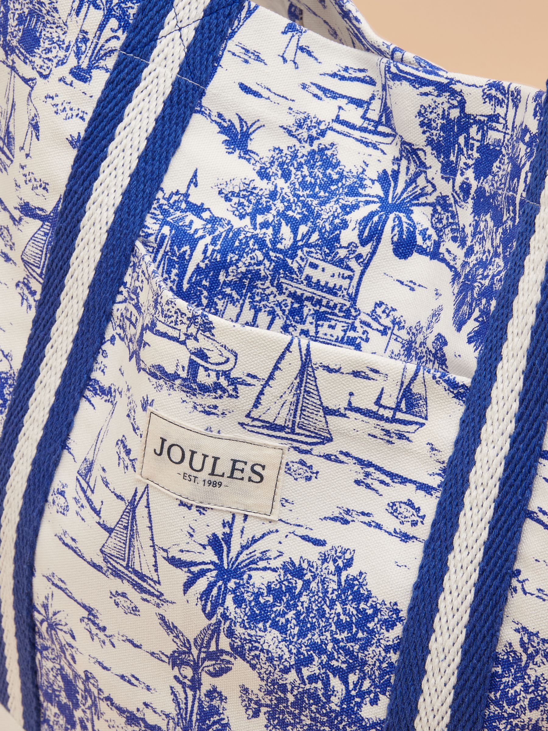 Promenade Blue/White Canvas Beach Bag - Image 6 of 7