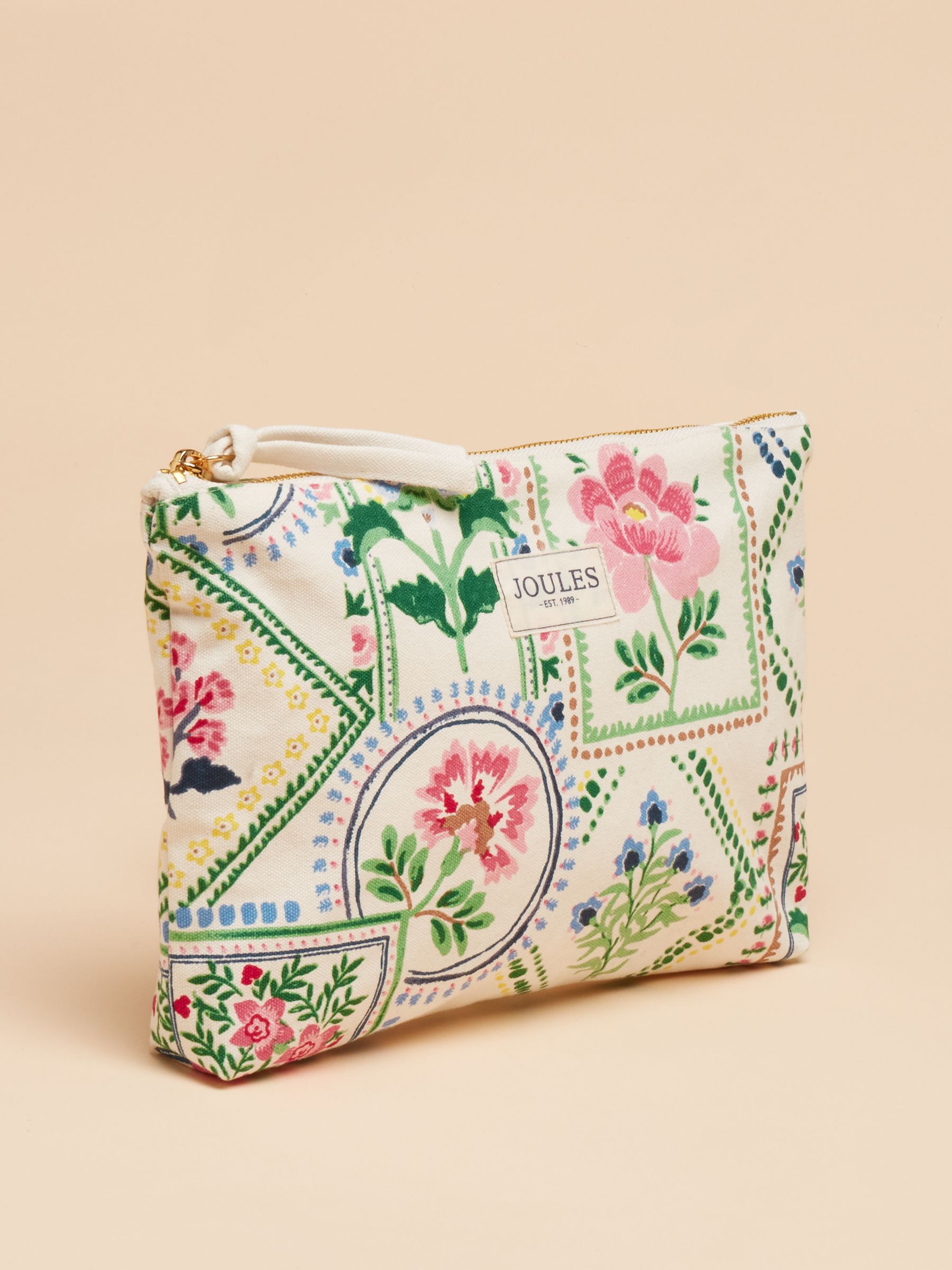 Carrywell Cream Tile Print Zip Pouch | Joules