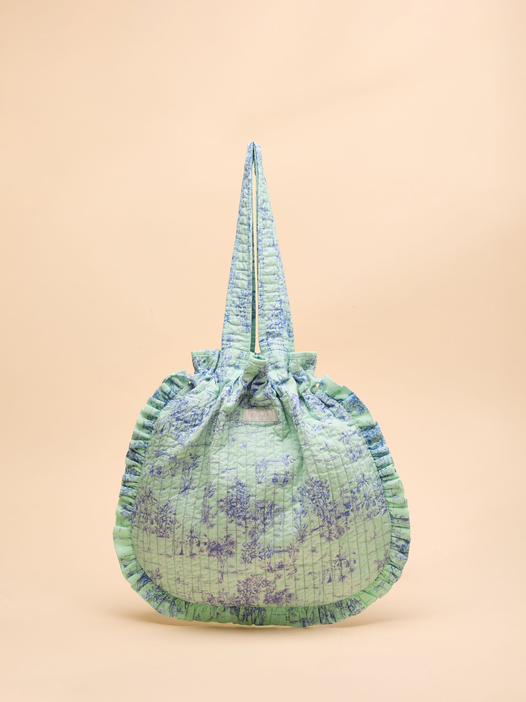 Nella Green/Blue Cotton Frill Tote Bag - Image 3 of 8