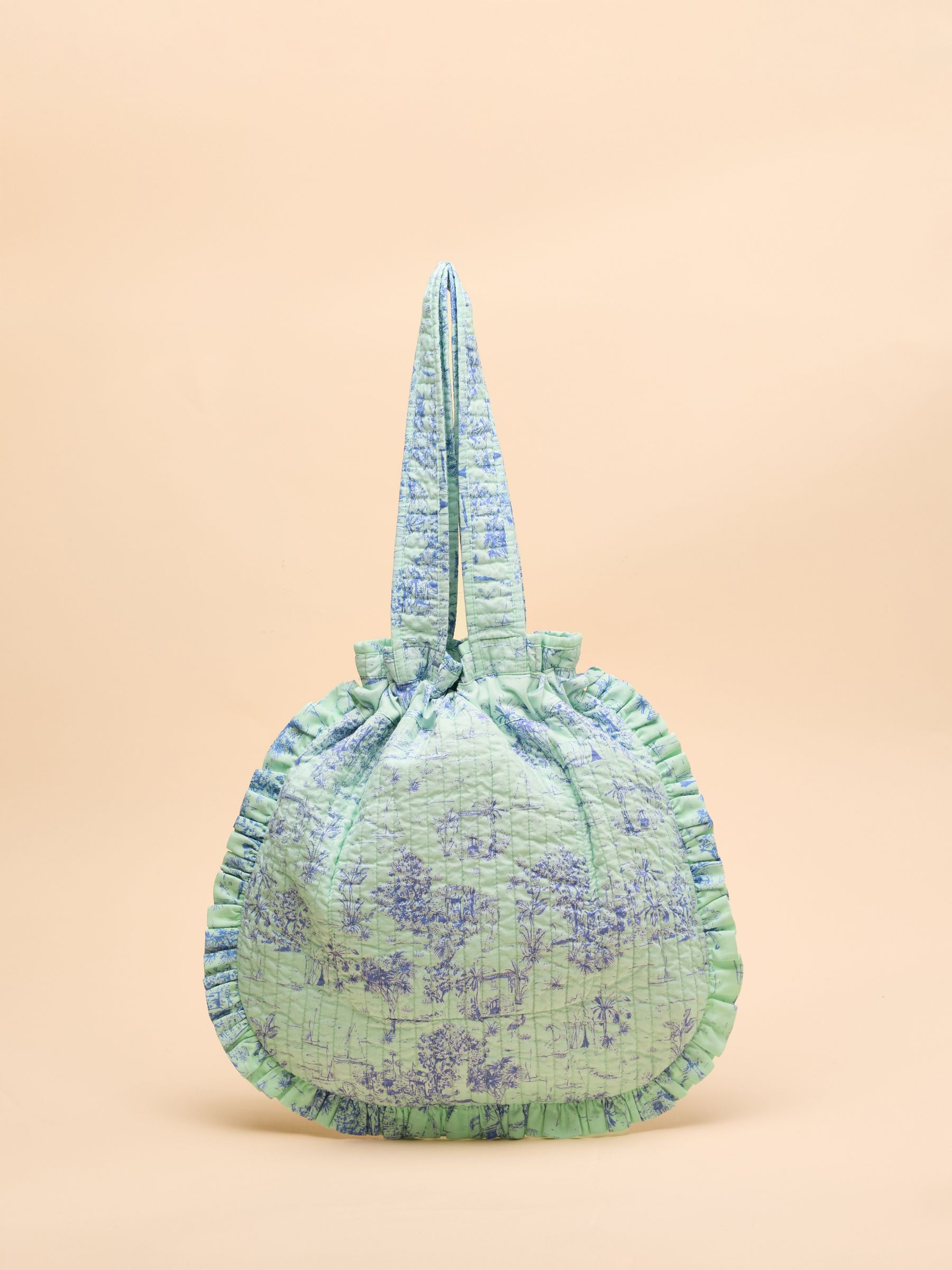 Nella Green/Blue Cotton Frill Tote Bag - Image 4 of 8