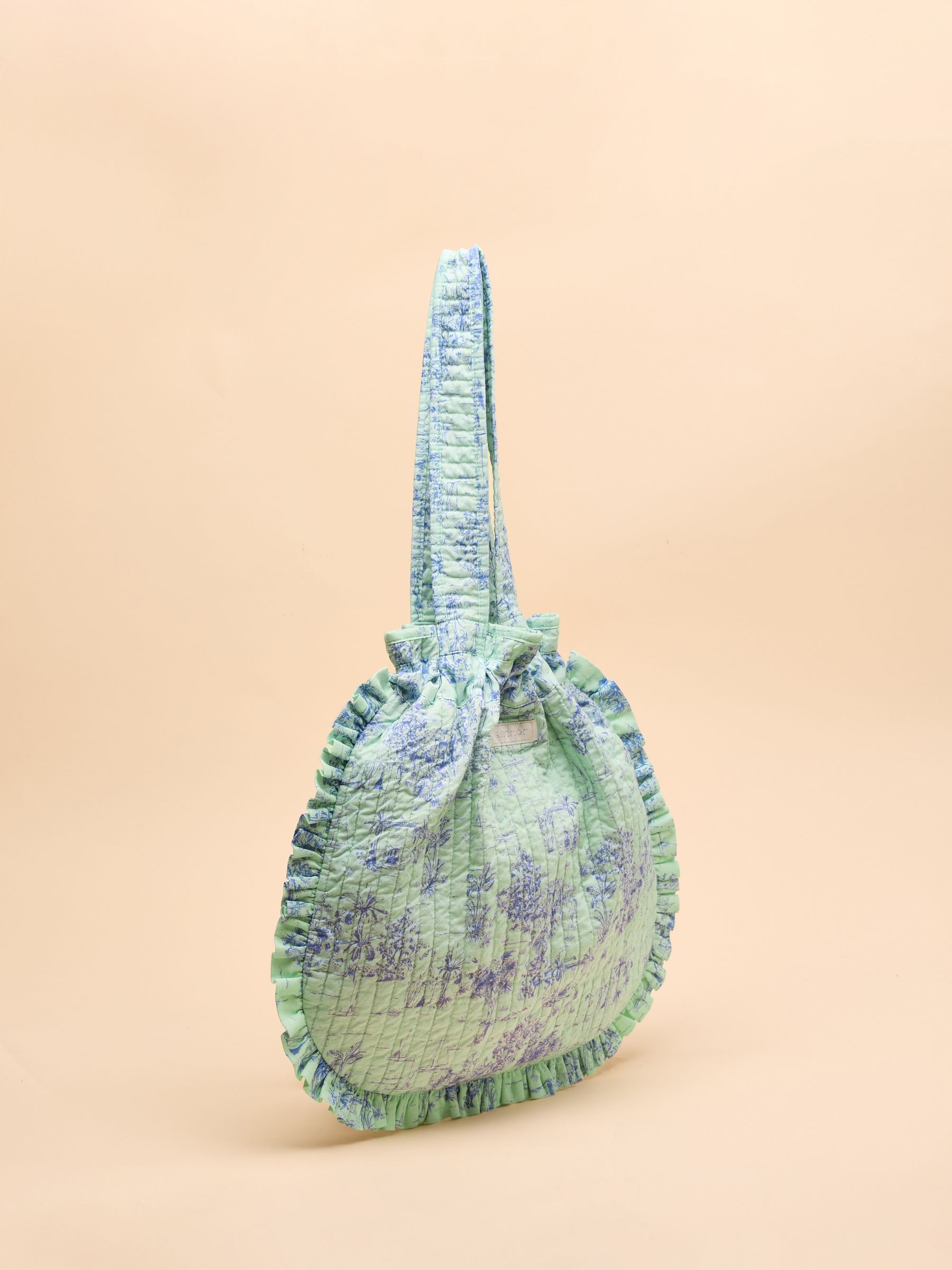 Nella Green/Blue Cotton Frill Tote Bag - Image 5 of 8