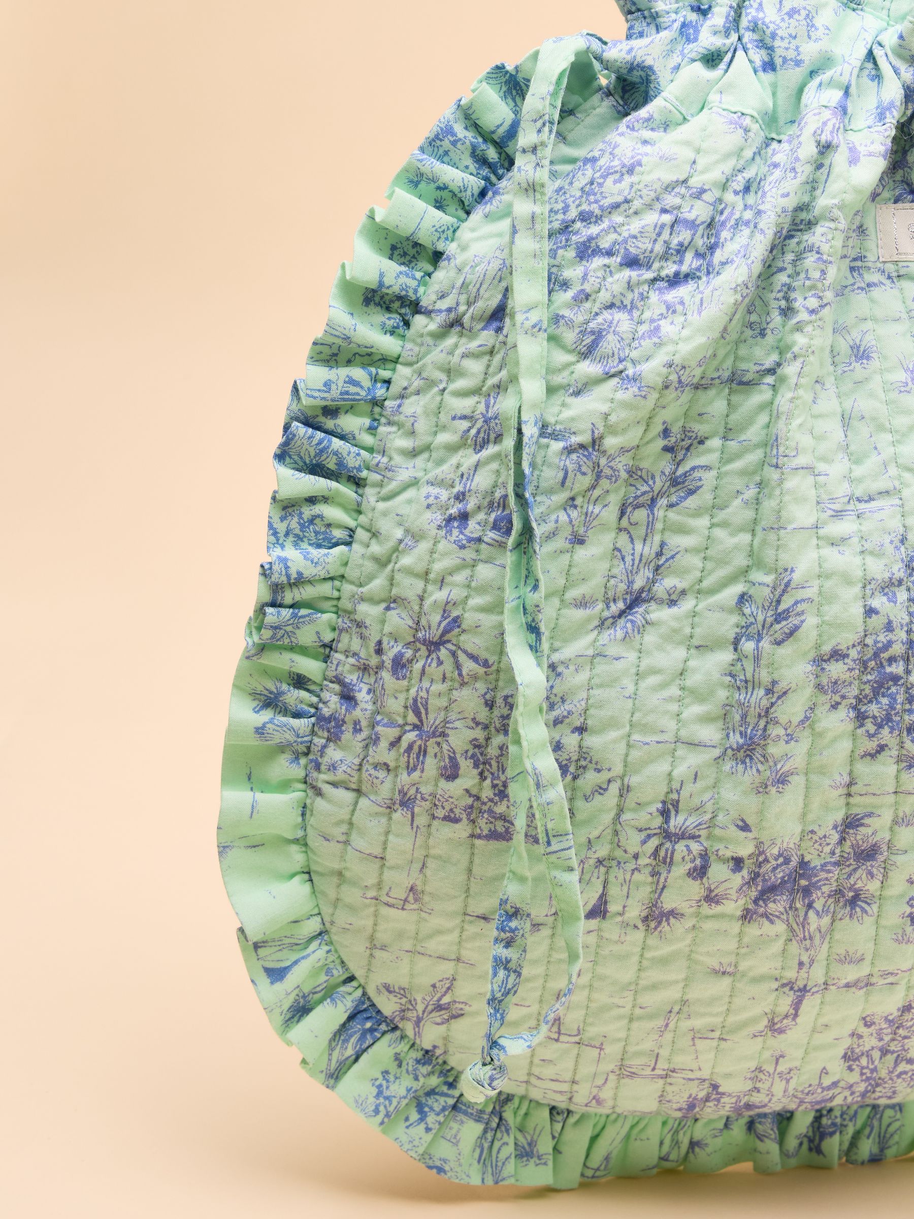 Nella Green/Blue Cotton Frill Tote Bag - Image 6 of 8