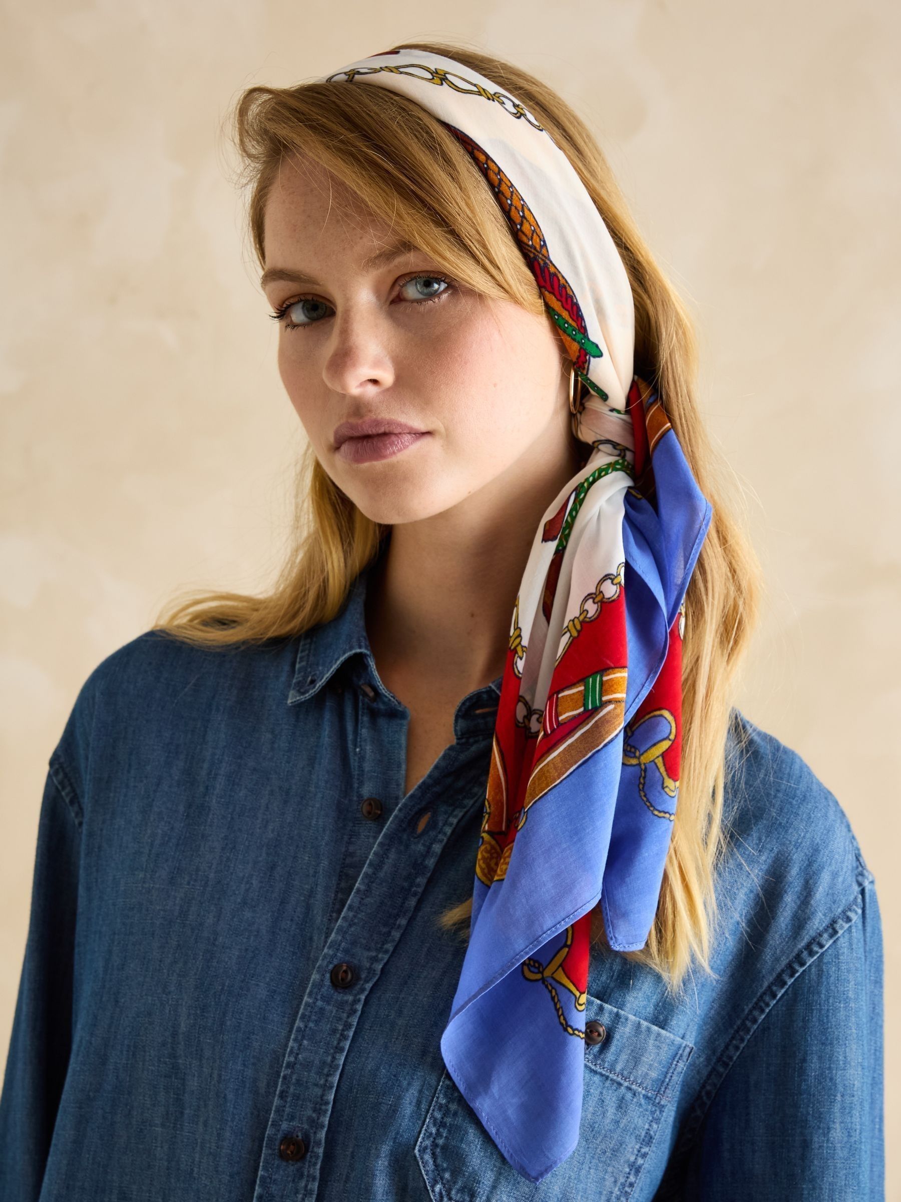 Middleton Blue/Neutral Square Viscose Scarf - Image 2 of 7