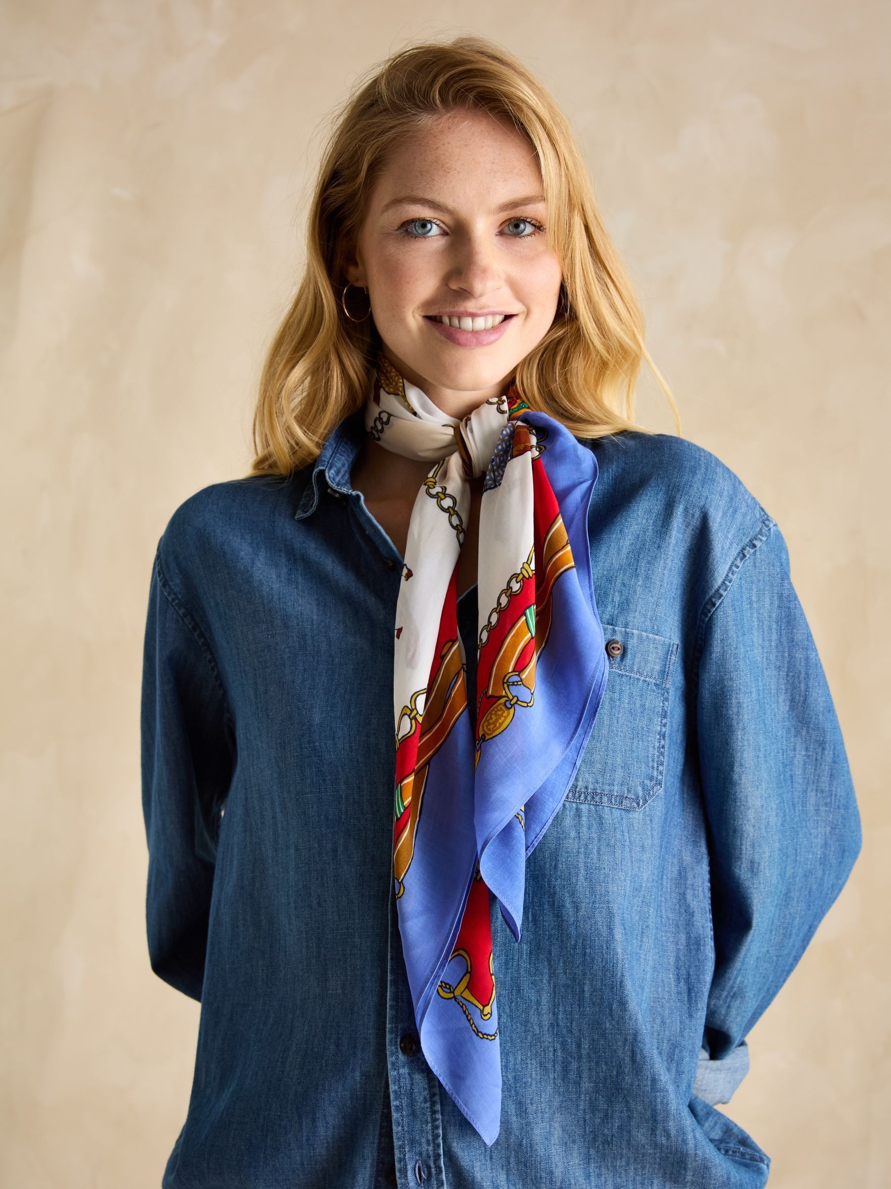 Middleton Blue/Neutral Square Viscose Scarf - Image 3 of 7