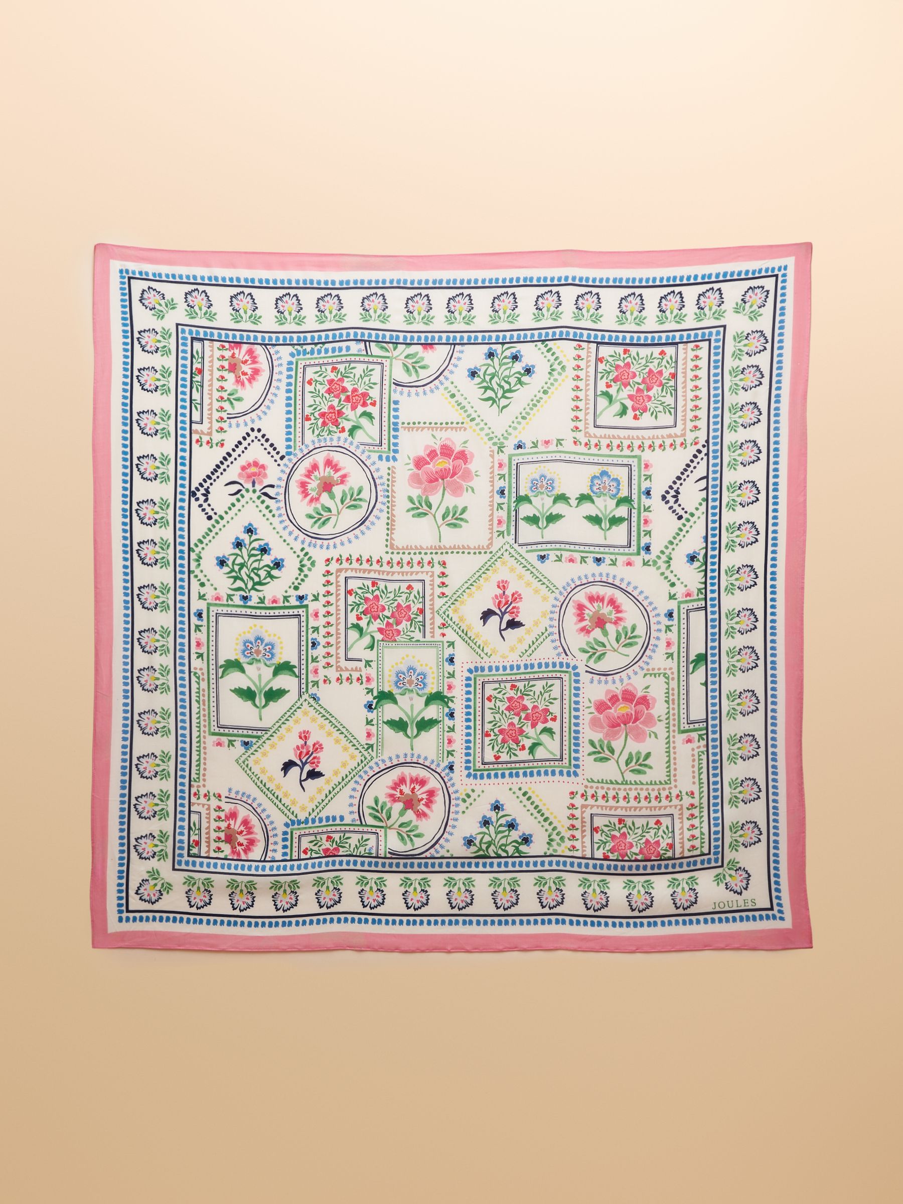 Middleton Cream/Pink/Green Square Viscose Scarf - Image 3 of 5
