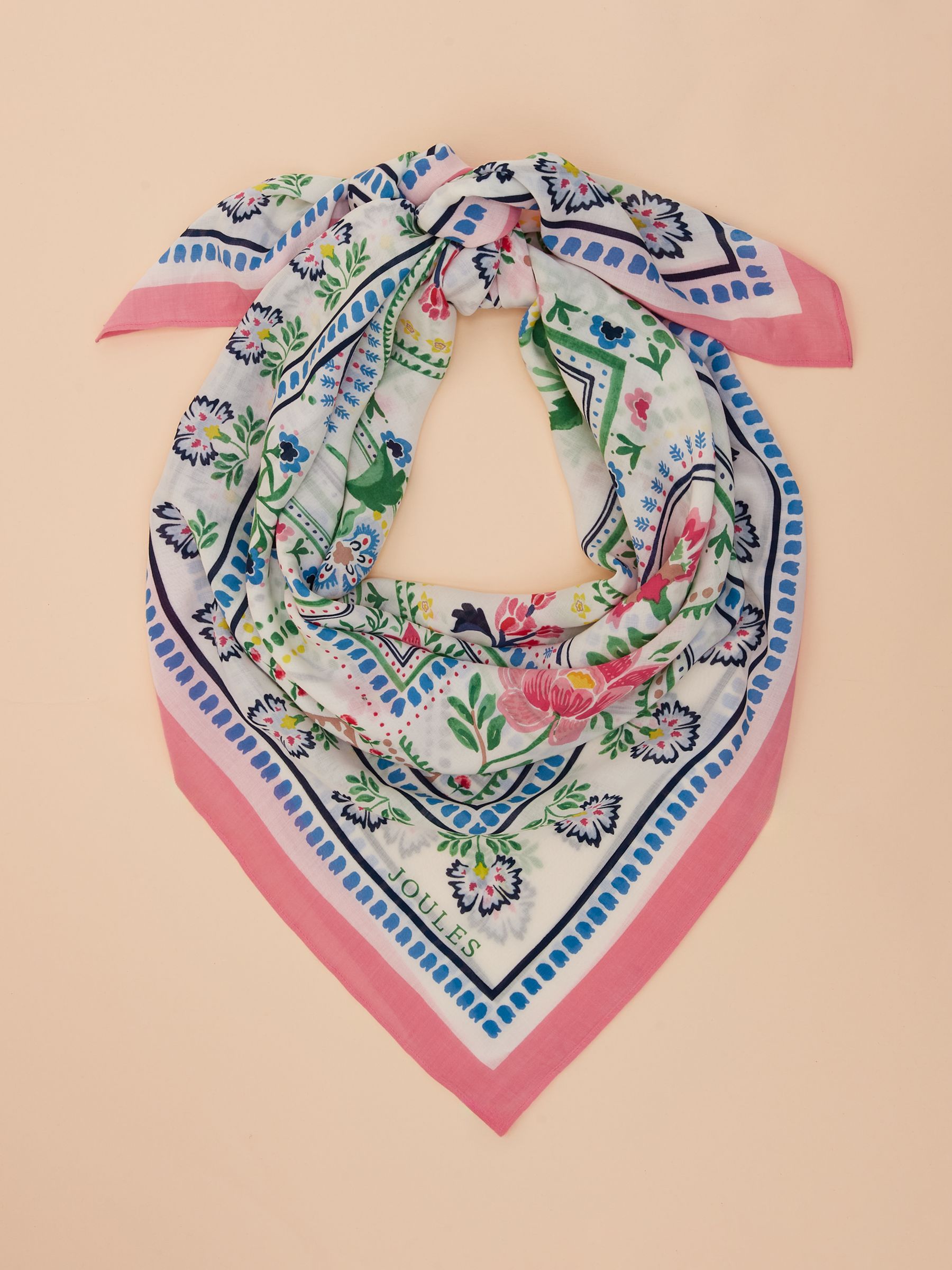 Middleton Cream/Pink/Green Square Viscose Scarf - Image 4 of 5