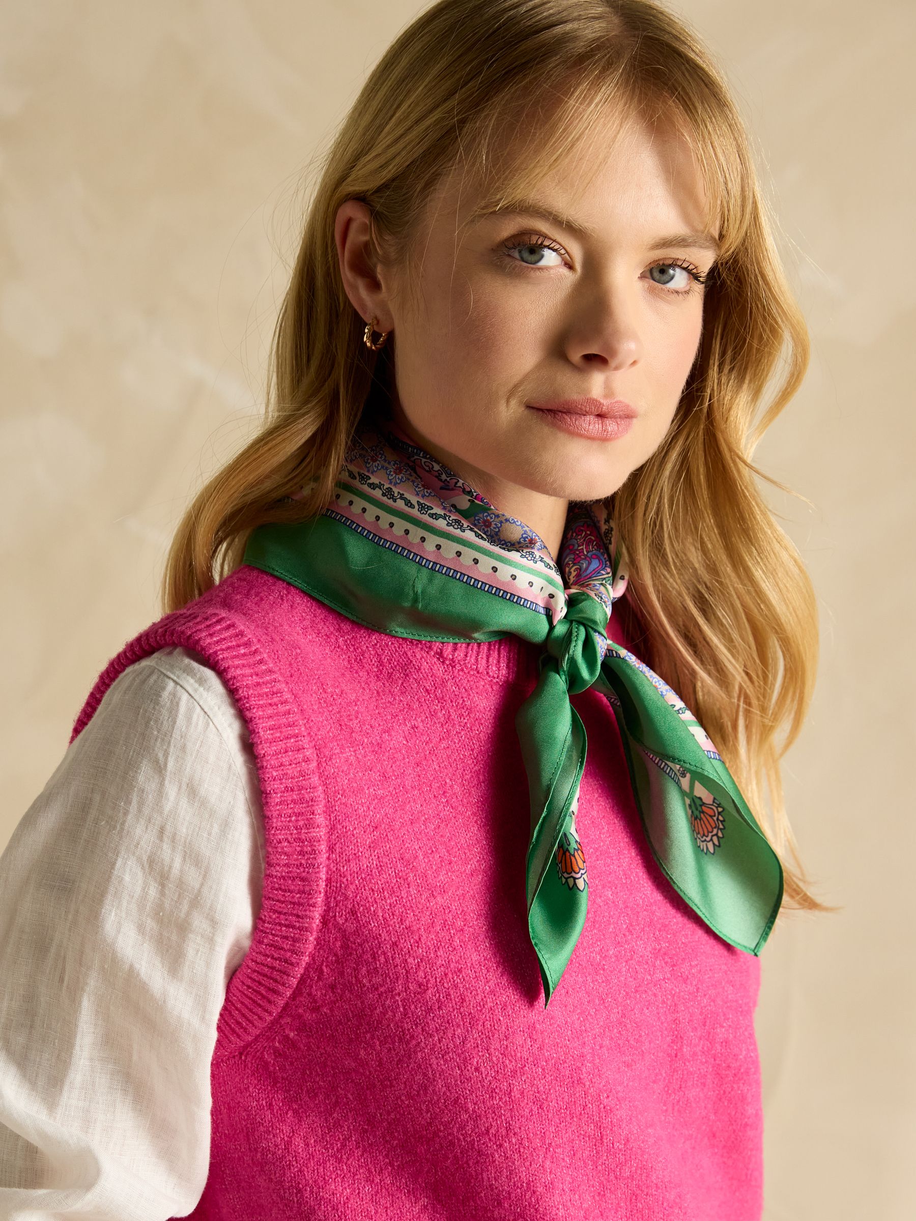 Elsie Green & Pink Printed 100% Silk Scarf - Image 1 of 6