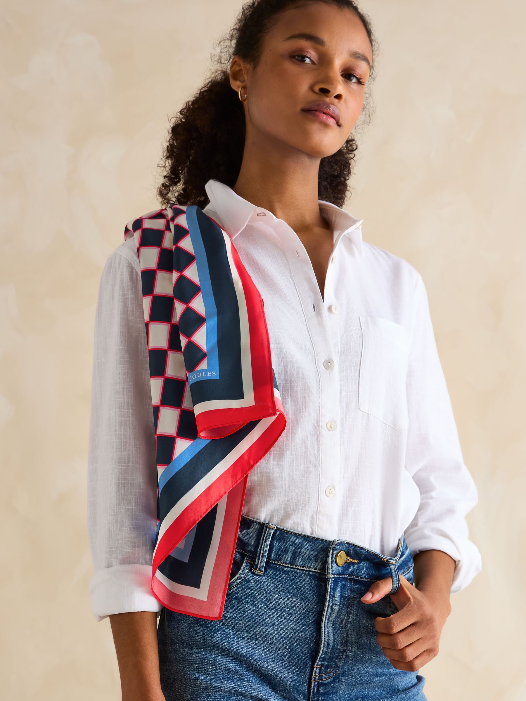 Elsie Navy/Red 100% Silk Scarf - Image 1 of 2