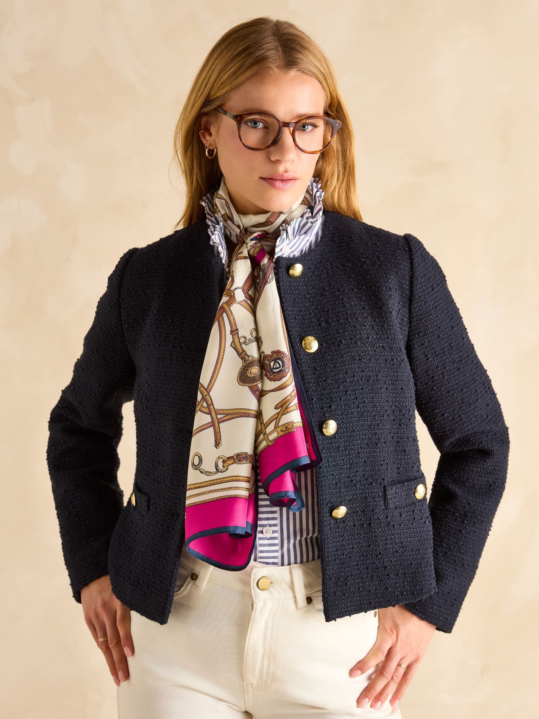 Windsor Cream & Pink Printed Long 100% Silk Scarf - Image 1 of 6