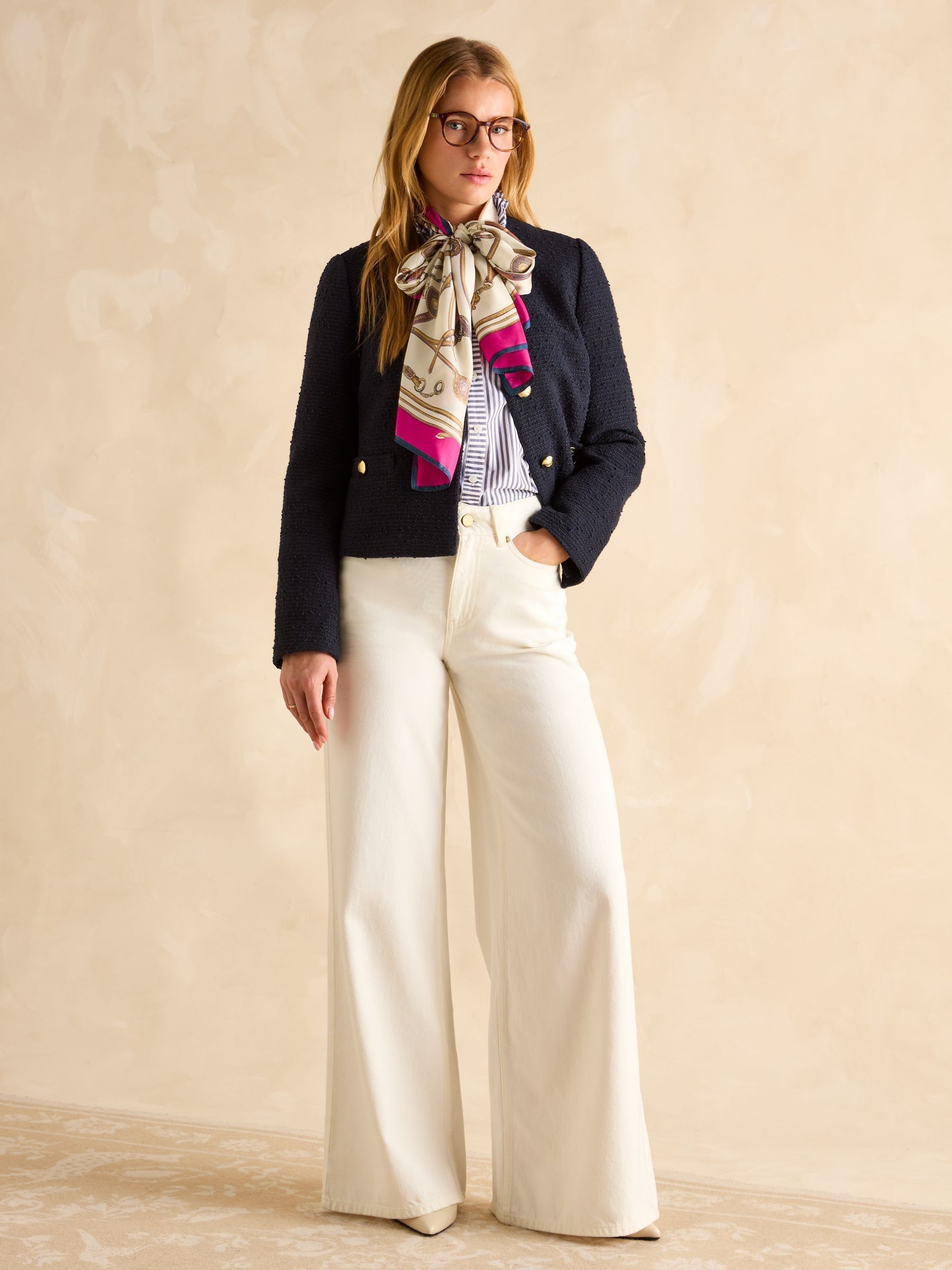 Windsor Cream & Pink Printed Long 100% Silk Scarf - Image 2 of 6