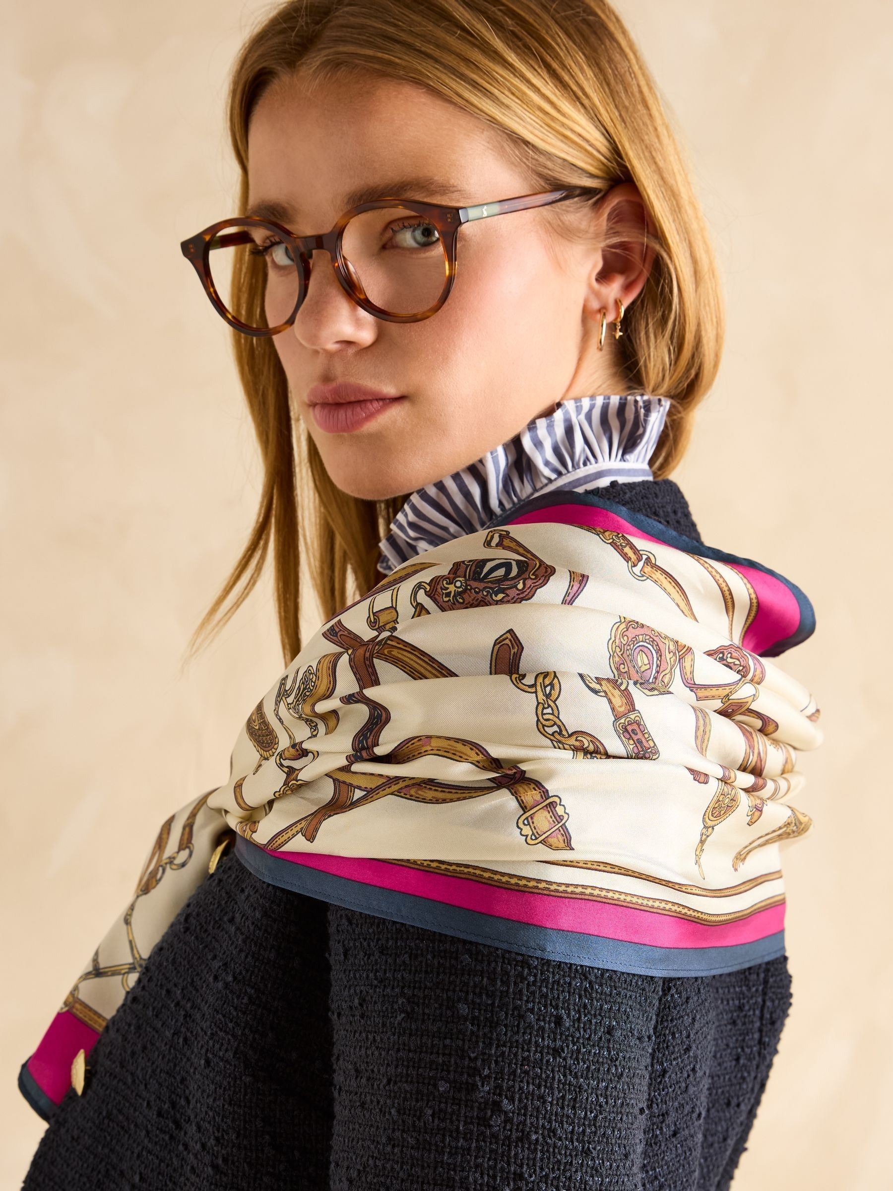 Windsor Cream & Pink Printed Long 100% Silk Scarf - Image 3 of 6